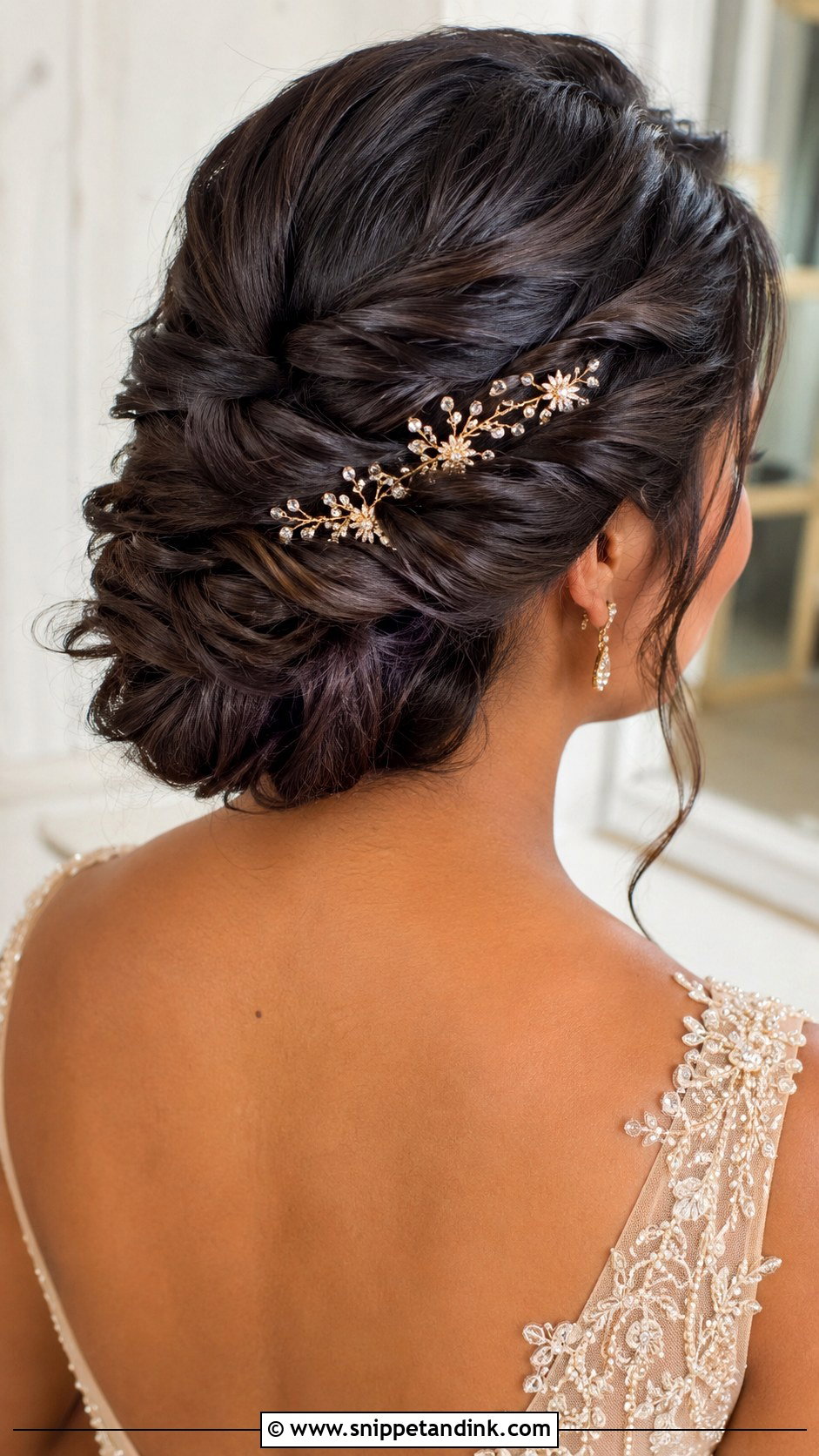 Bridal Twisted Updo With Gold Pins - Snippet and Ink - 20 Bridal Hair with Accessories