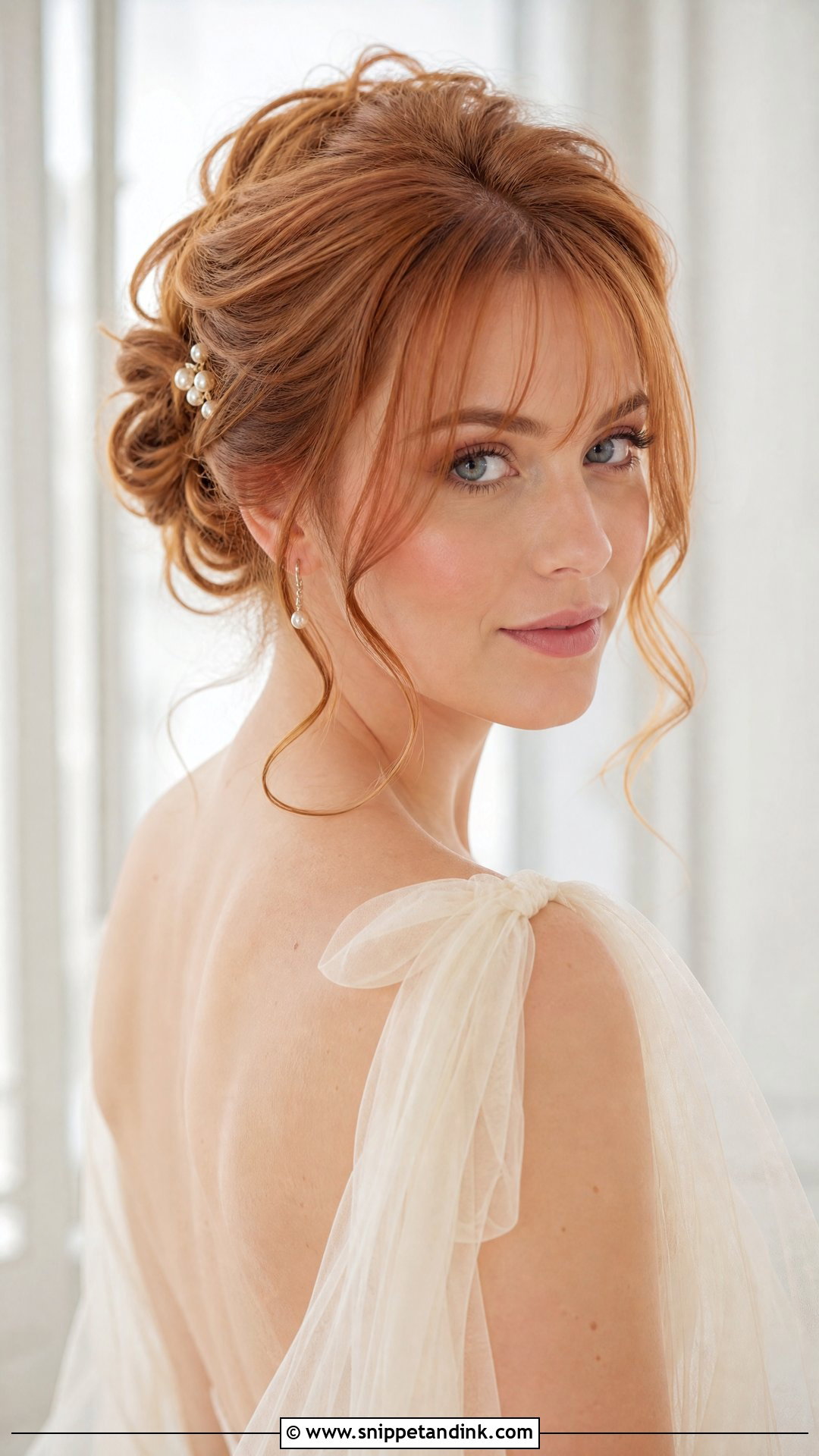 Bridal Updo With Bottleneck Bangs - Snippet and Ink - 15 Front Hair Styles for Bride