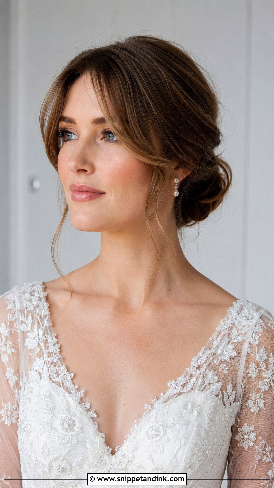 Bridal Updo With Curtain Bangs - Snippet and Ink - 20 Bridal Hairstyle for Big Forehead Ideas