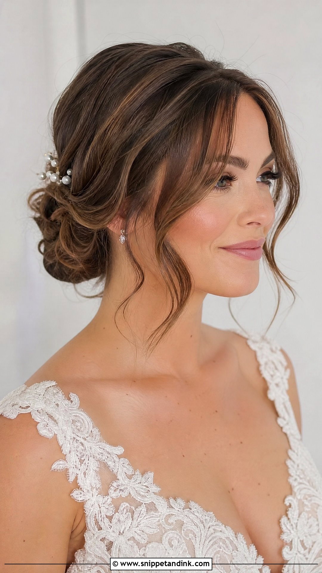 Bridal Updo With Curtain Bangs - Snippet and Ink - 15 Big Forehead Bridal Hairstyles