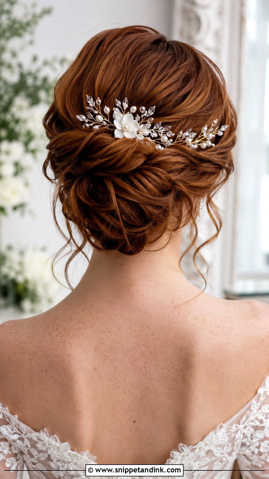 Bridal Updo With Floral Hair Comb - Snippet and Ink - 15 Wedding Hair Accessories Headpieces