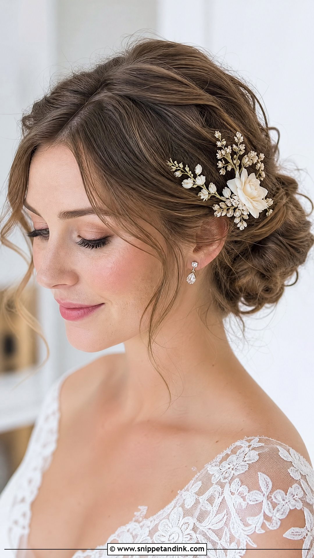 Bridal Updo With Floral Hair Piece - Snippet and Ink - 15 Bridal Hair with Hair Piece Ideas