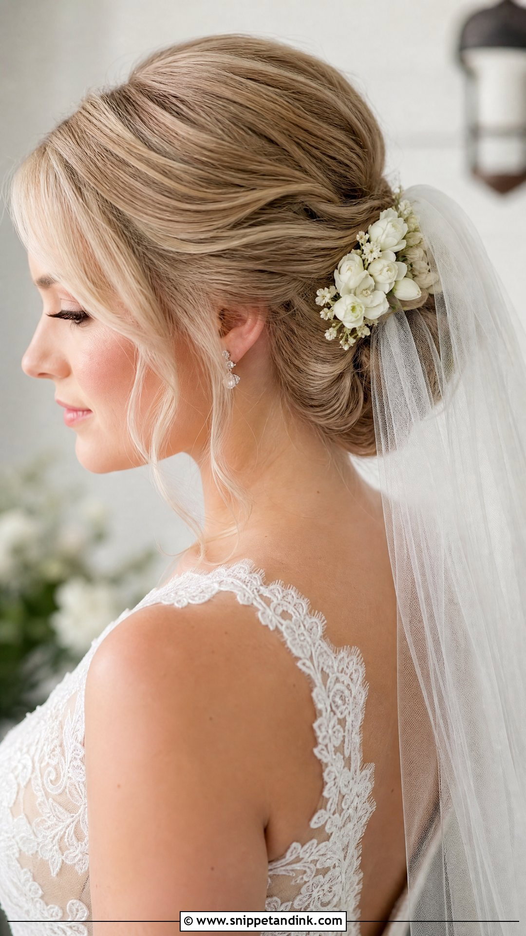 Bridal Updo With Flowers And Veil - Snippet and Ink - 15 Bridal Updo with Flowers Ideas