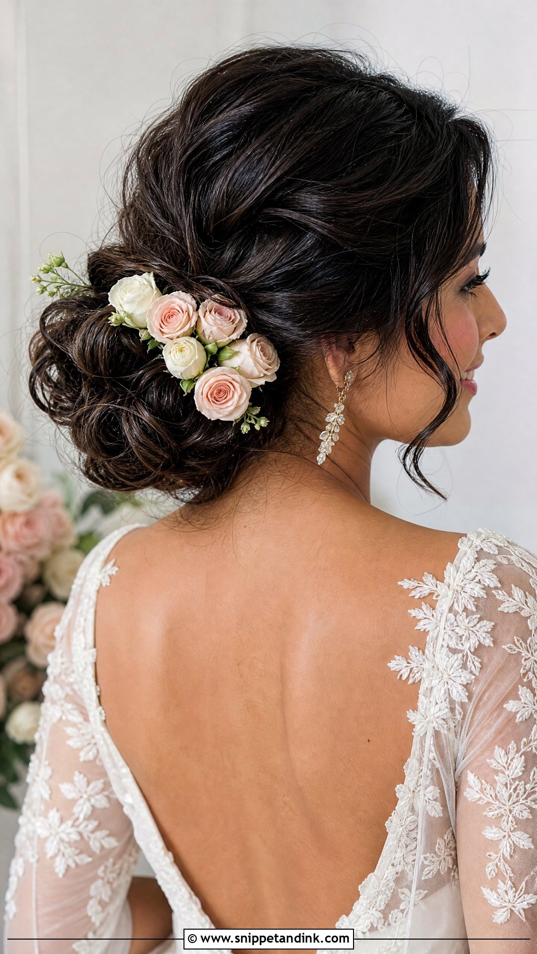 Bridal Updo With Fresh Roses - Snippet and Ink - 15 Bridal Updo with Flowers Ideas