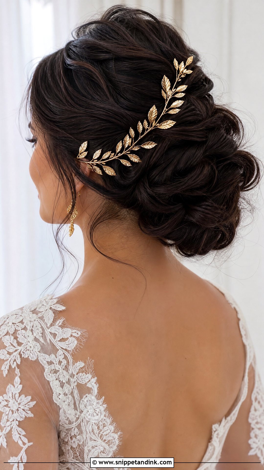Bridal Updo With Gold Leaf Hair Piece - Snippet and Ink - 15 Bride Hair Piece Accessories