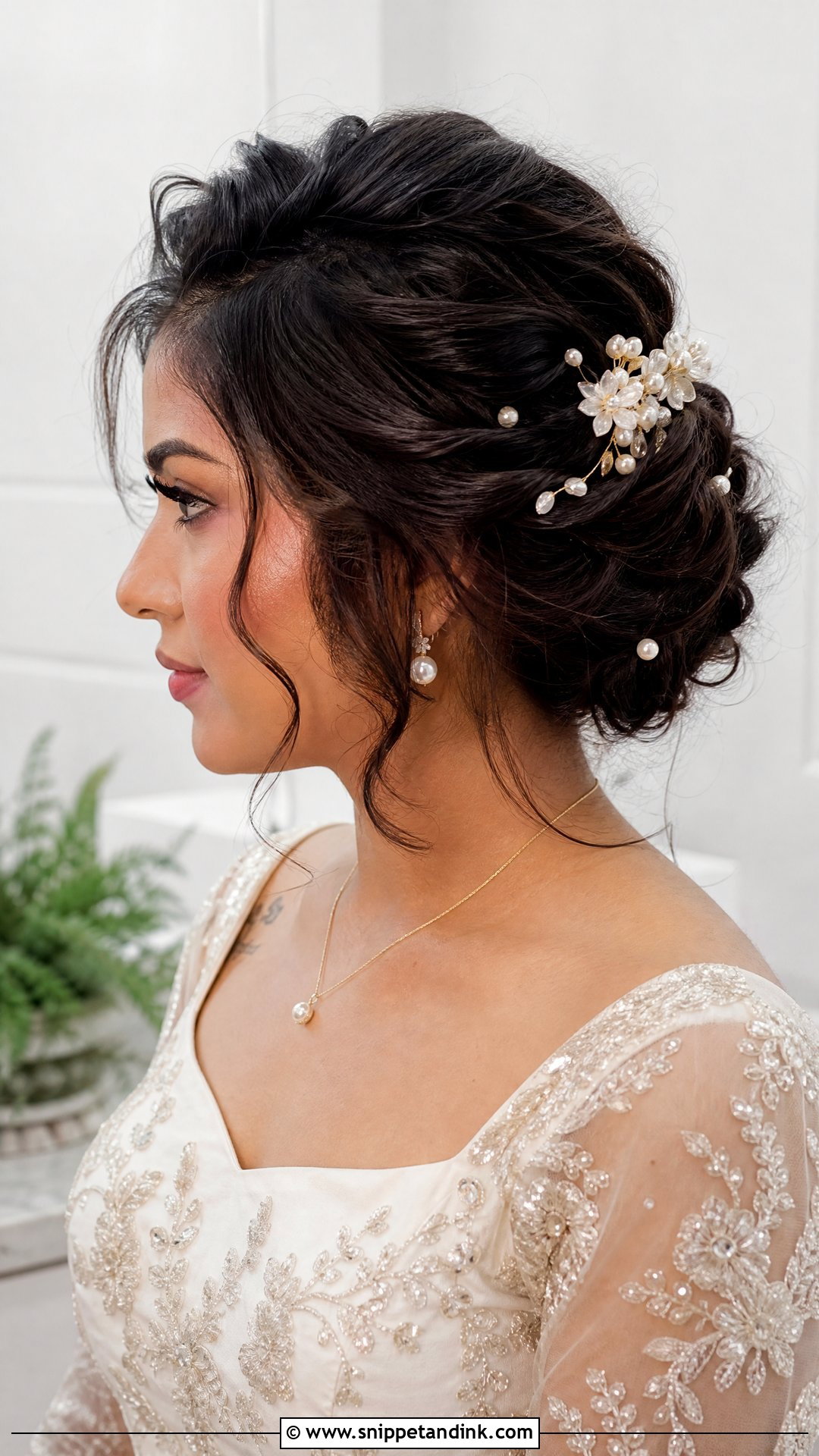 Bridal Updo With Hair Accessories For Short Hair - Snippet and Ink - 15 Bridal Hair Updo Short Hair Ideas