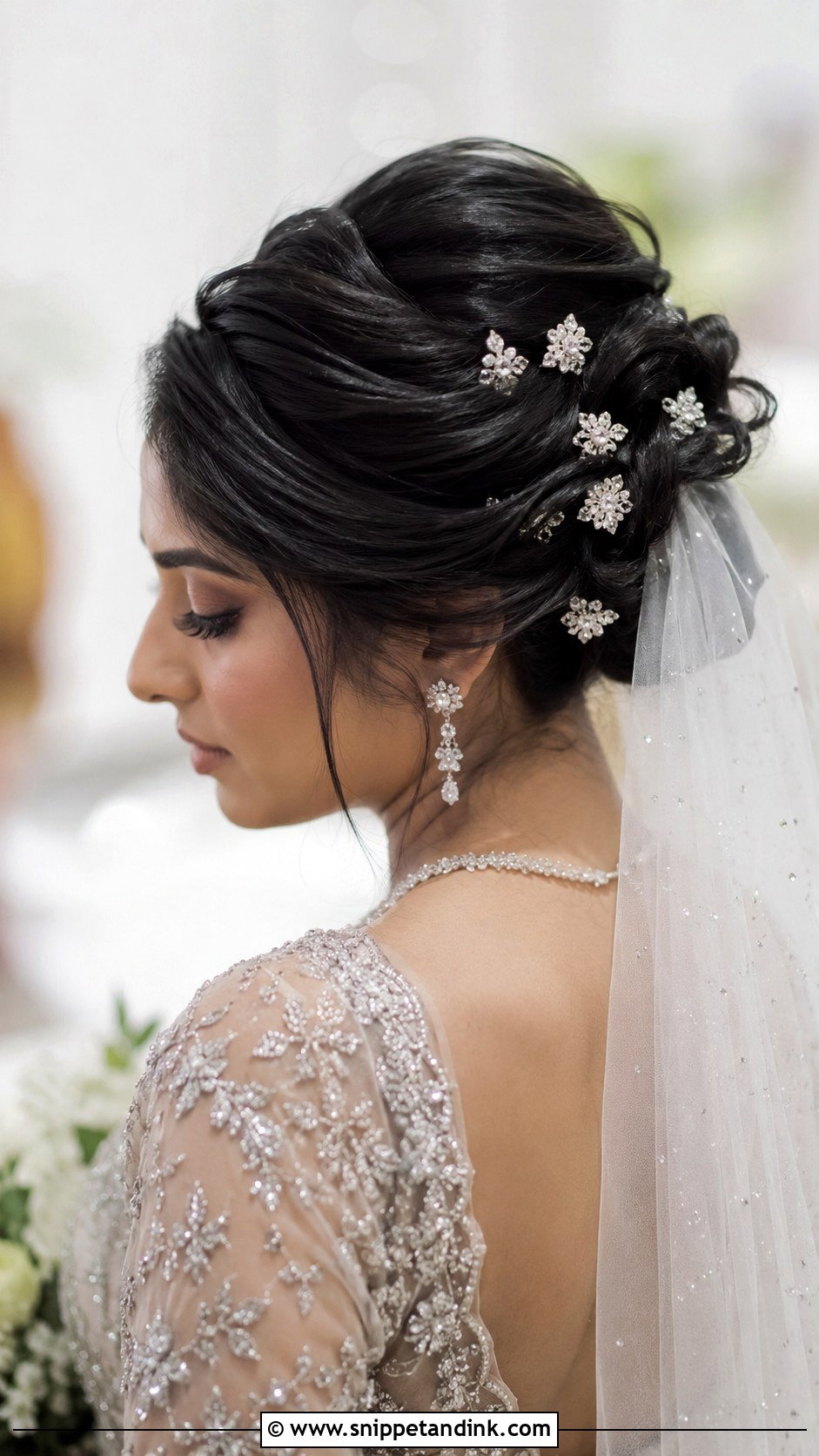 Bridal Updo With Jeweled Hairpins - Snippet and Ink - 25 Muslim Bridal Hairstyles