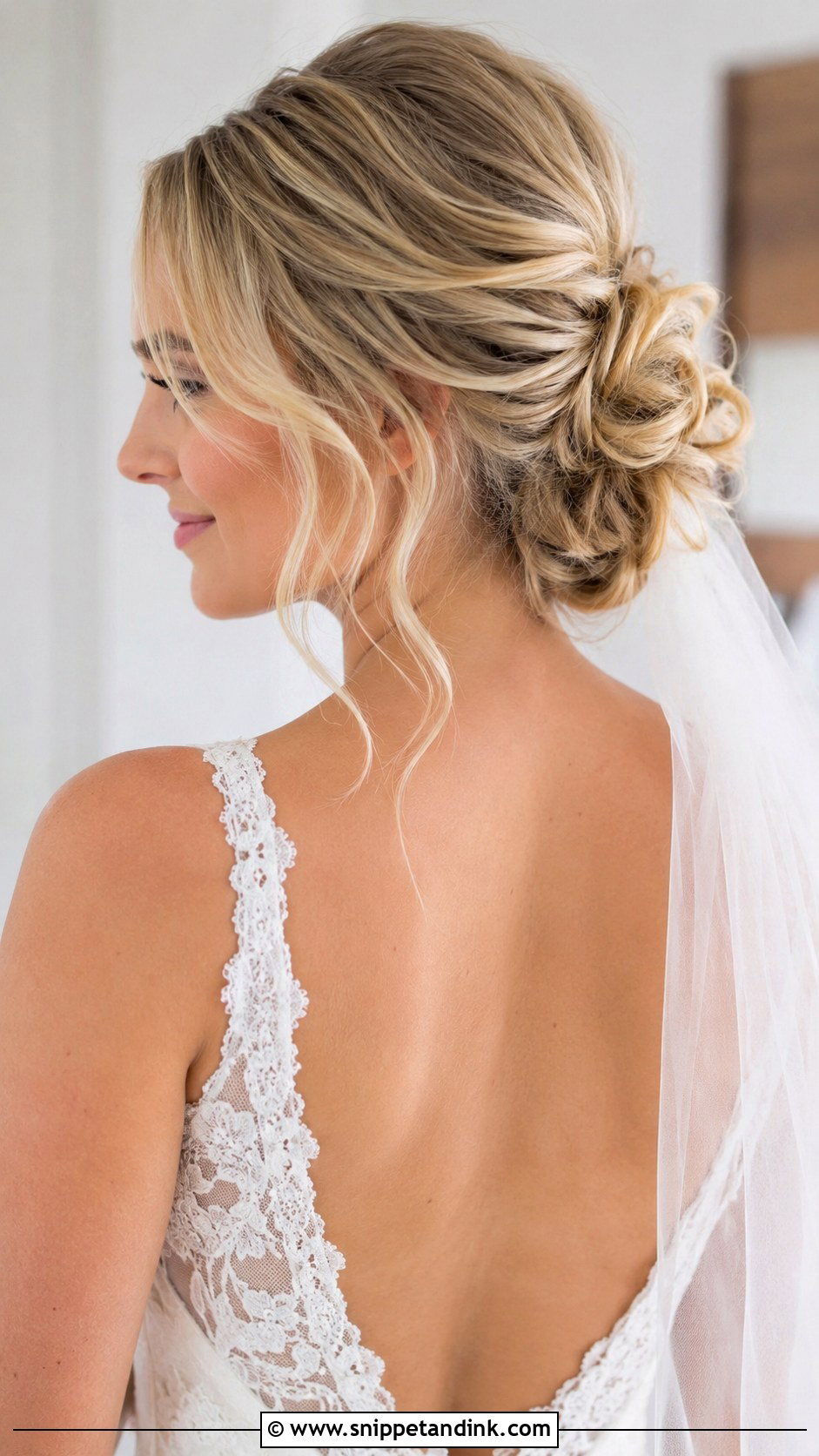 Bridal Updo With Loose Tendrils for Blonde Hair - Snippet and Ink - 25 Blonde Wedding Hairstyles