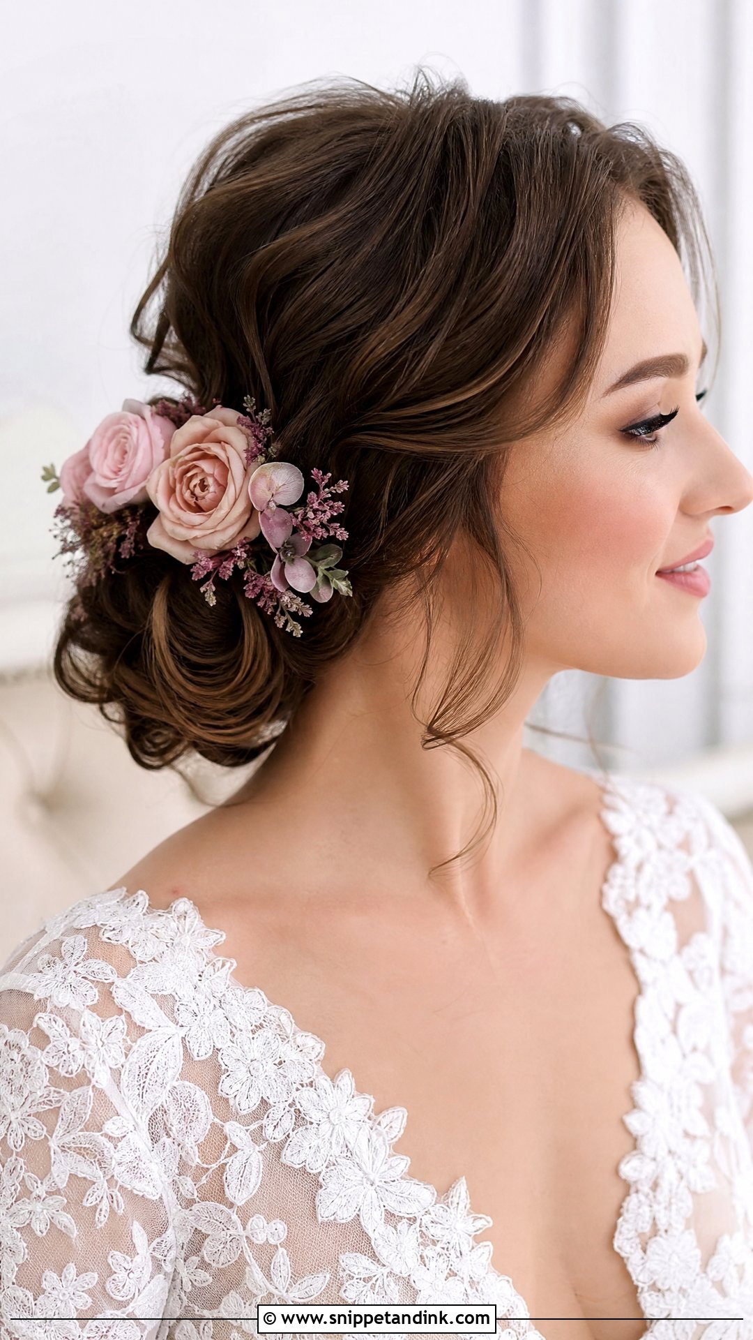 Bridal Updo With Pink Flowers - Snippet and Ink - 15 Bridal Updo with Flowers Ideas