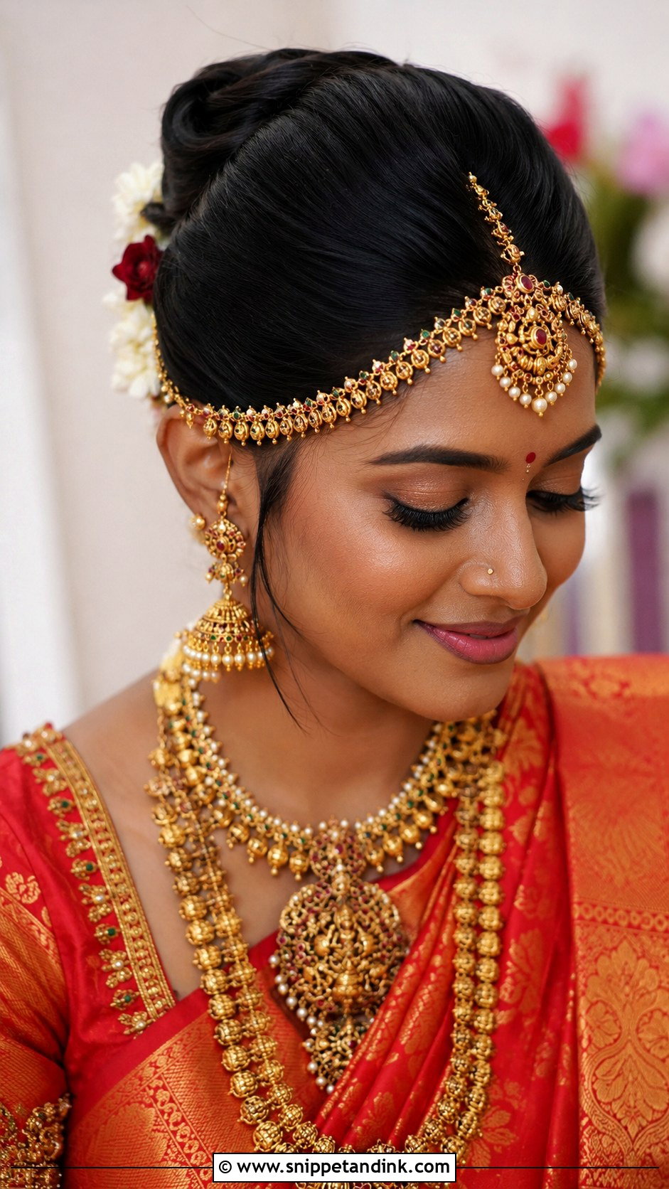 Bridal Updo With Temple Jewelry - Snippet and Ink - 25 Tamil Bride Hairstyle Ideas