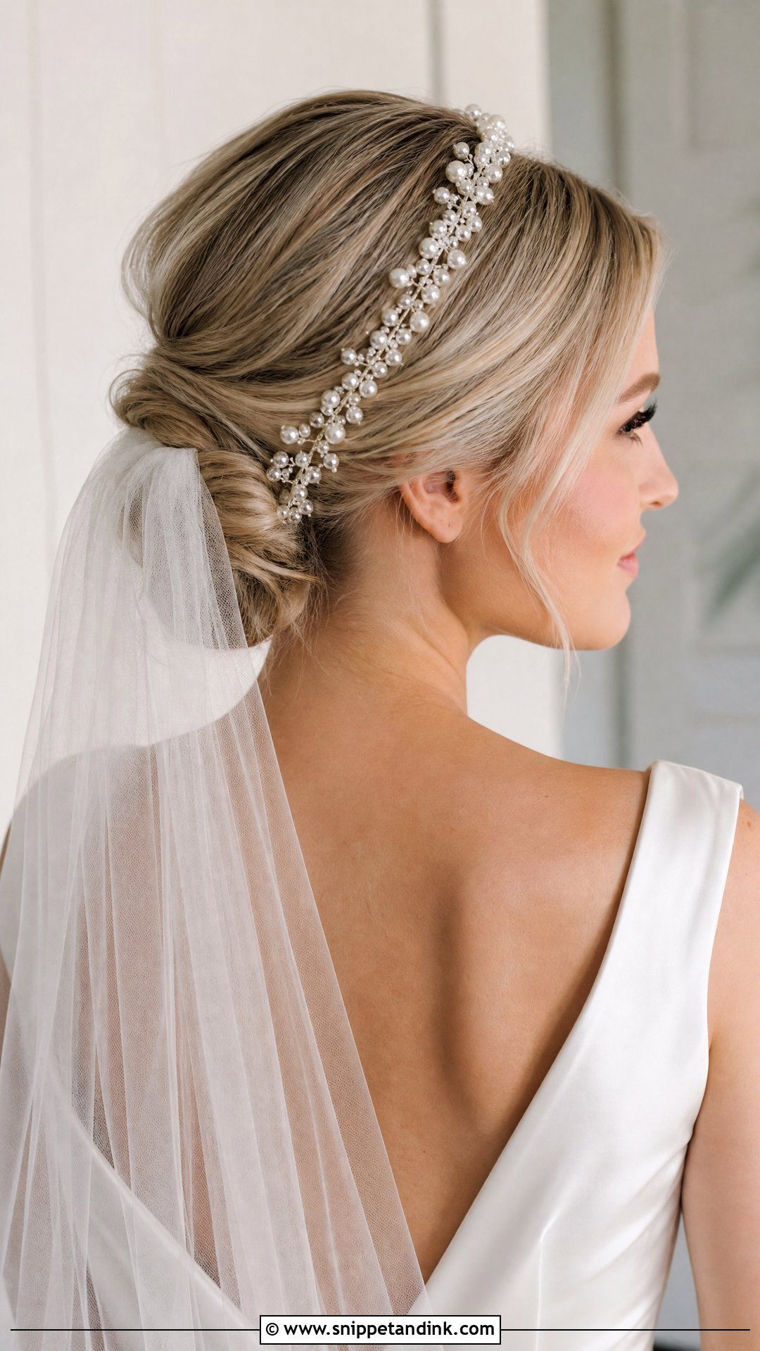 Bridal Veil Hair With Pearl Headpiece - Snippet and Ink - 15 Bridal Hair with Hair Piece Ideas