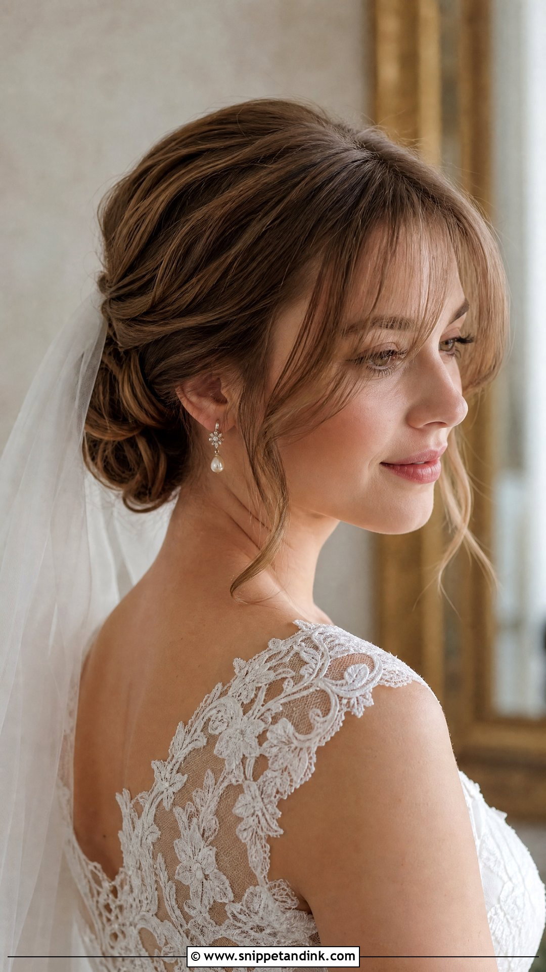 Bridal Veil Hairstyle With Soft Bangs - Snippet and Ink - 15 Big Forehead Bridal Hairstyles