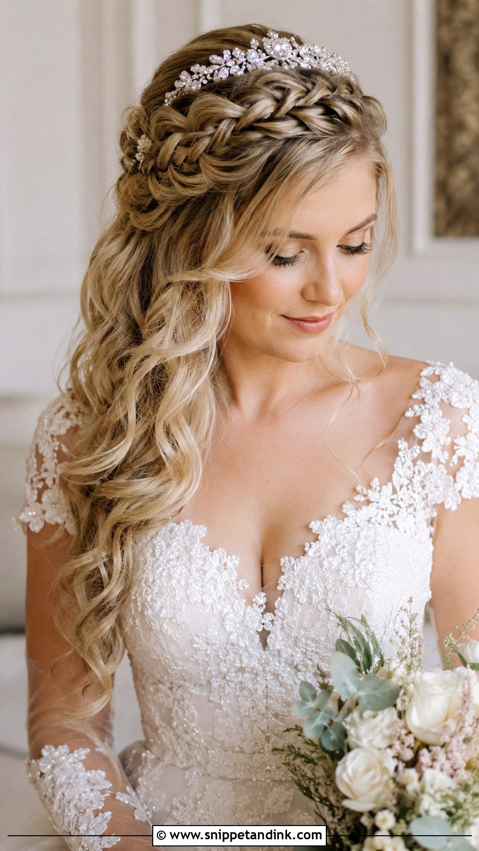 Bridal Waterfall Braid With Tiara - Snippet and Ink - 25 Bridal Tiara Hairstyles