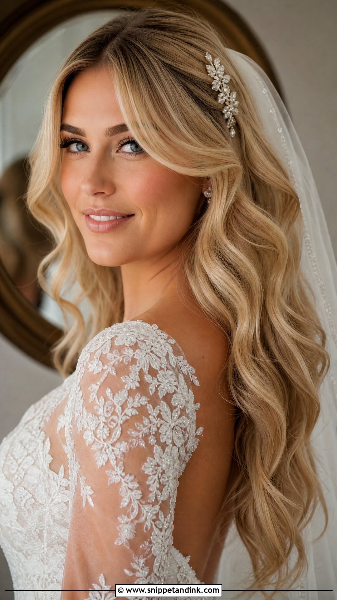 Bridal Waves With Curtain Bangs - Snippet and Ink - 20 Wedding Hairstyles for Big Foreheads