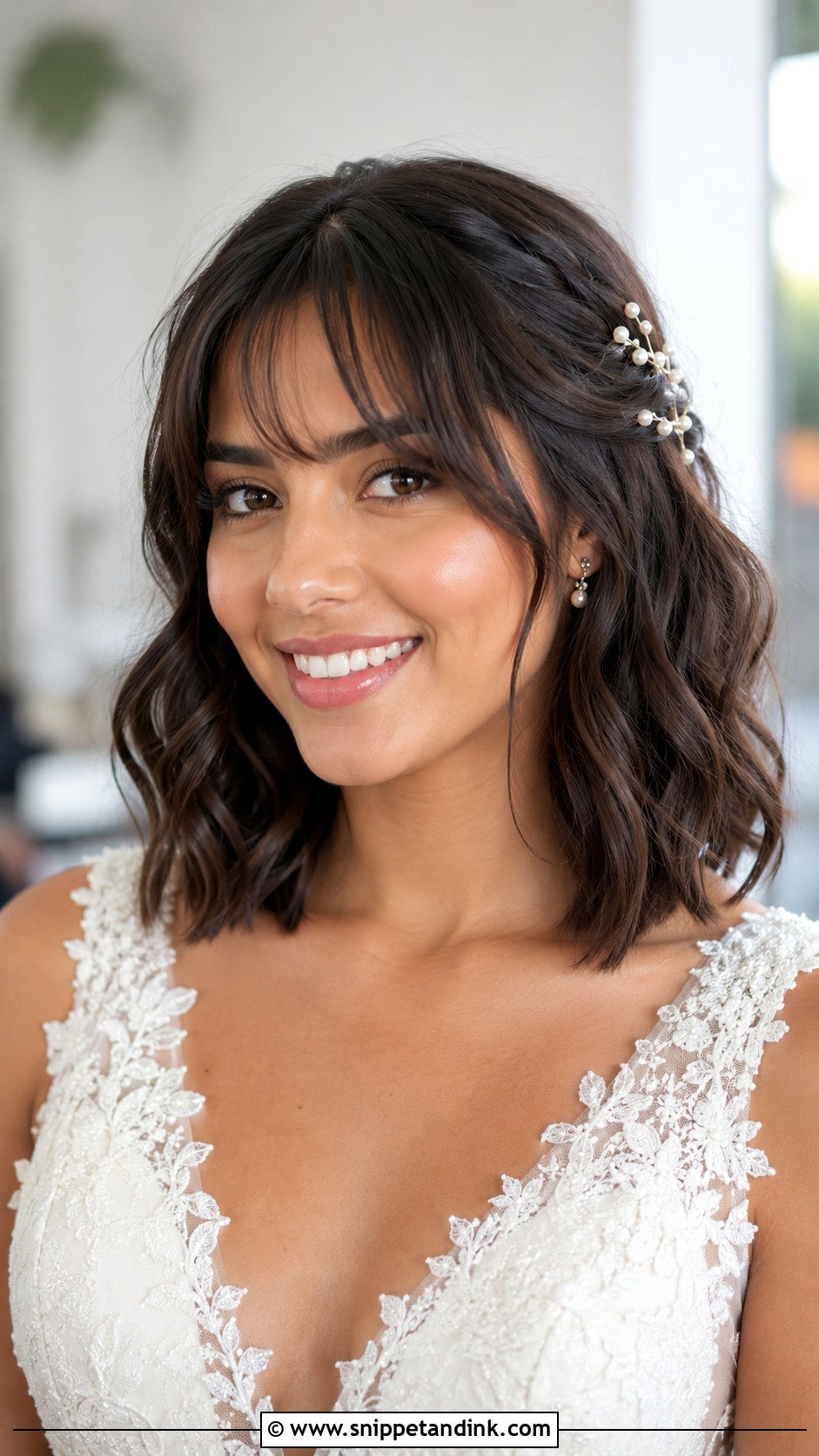 Bridal Wavy Lob With Bangs - Snippet and Ink - 20 Bridal Hairstyle with Bangs