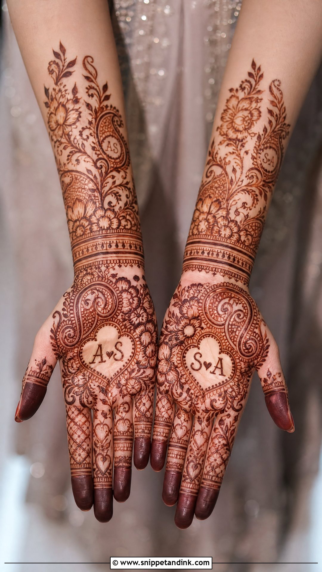 Bridal Wedding Henna With Initials - Snippet and Ink - 30 Wedding Henna Designs