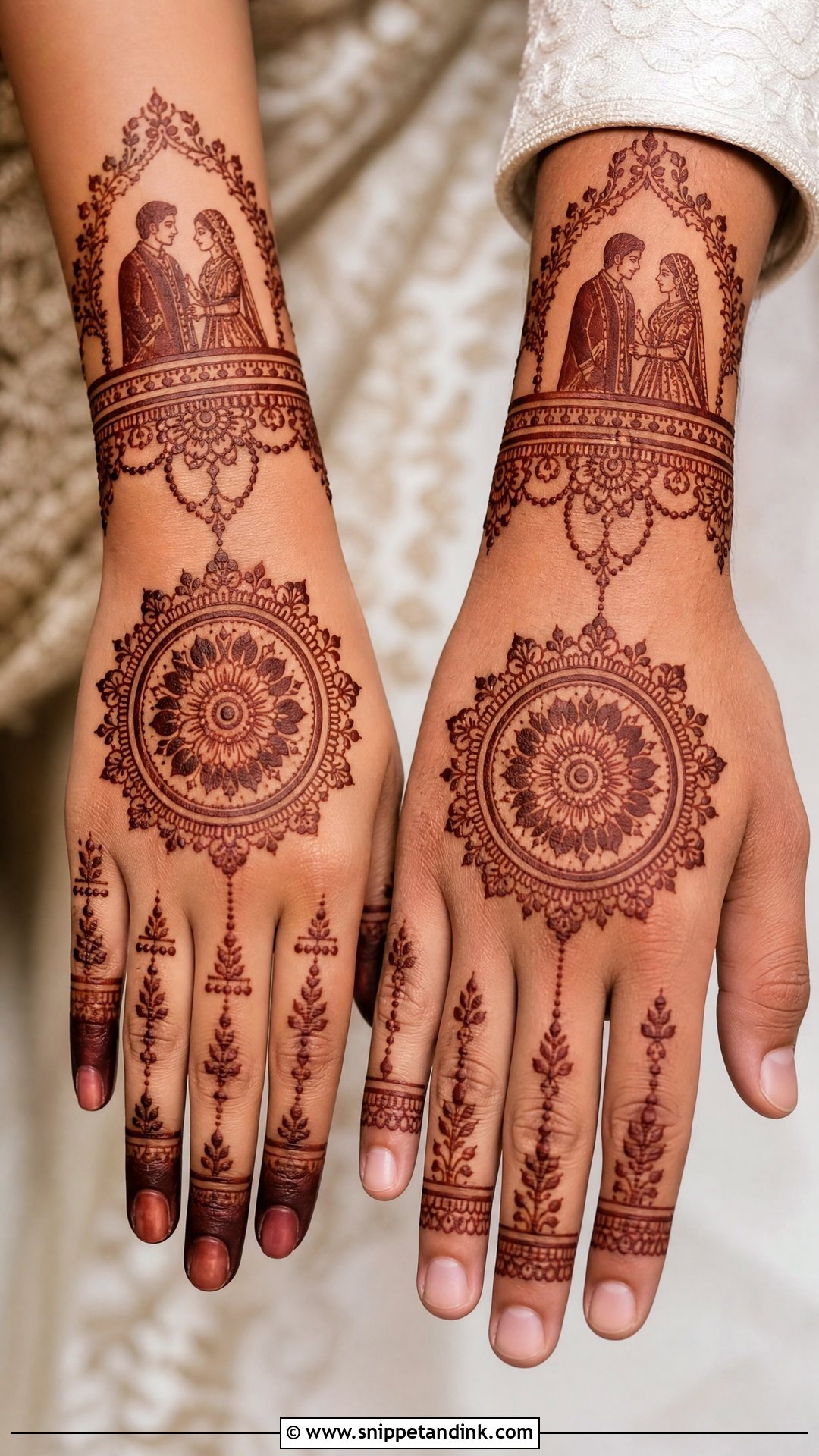 Bride And Groom Back Hand Mehndi - Snippet and Ink - 20 Bride and Groom Mehndi Design Ideas