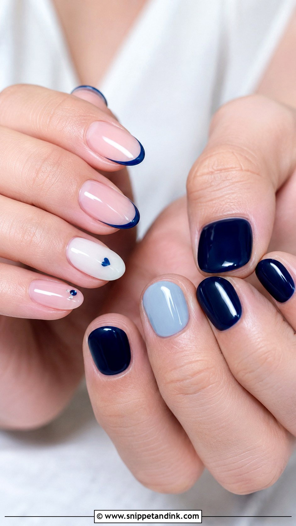 Bride And Groom Blue Accent Nails - Snippet and Ink - 20 Bride and Groom Nail Art Ideas