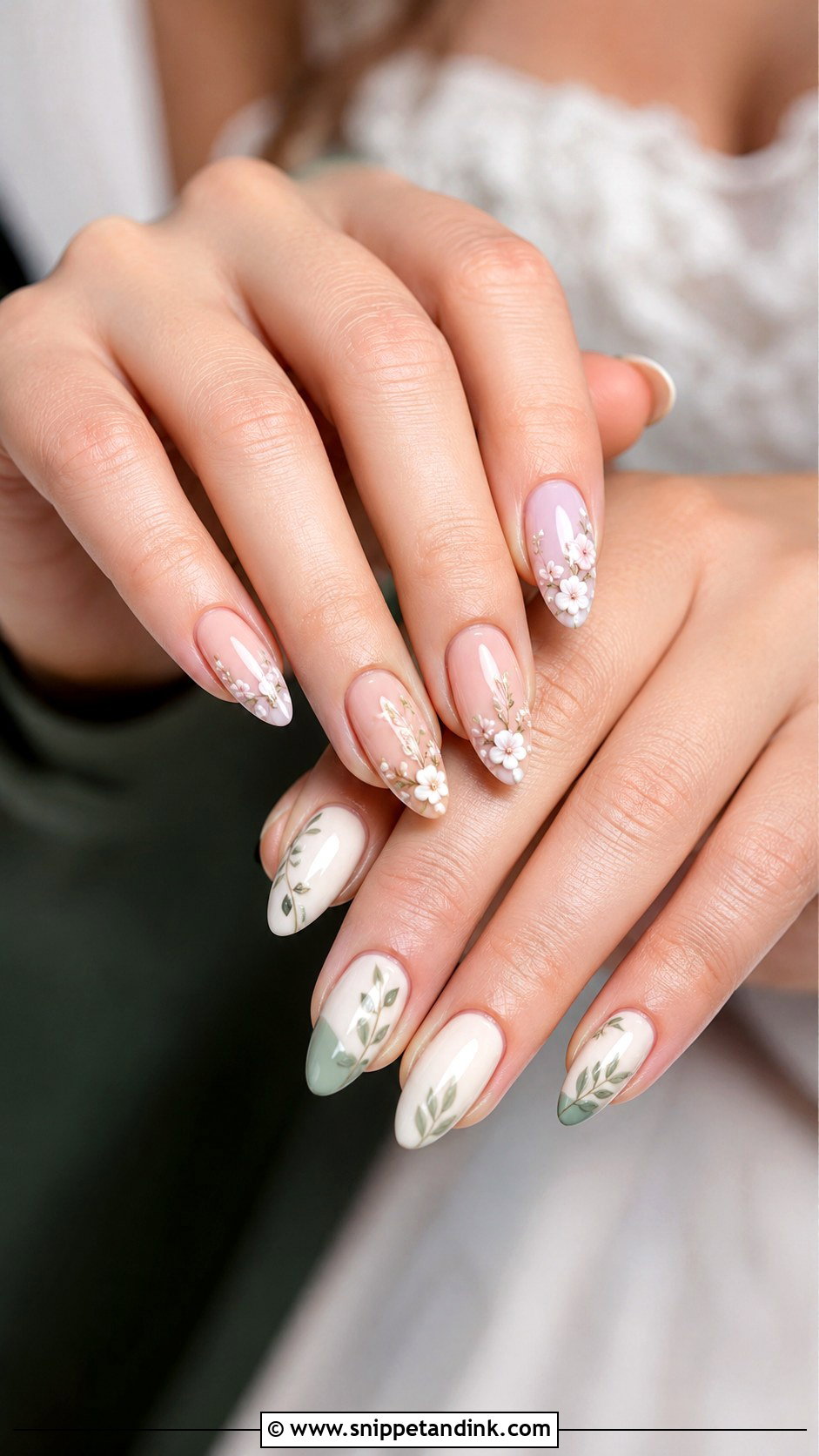 Bride And Groom Floral Nails - Snippet and Ink - 20 Bride and Groom Nail Art Ideas