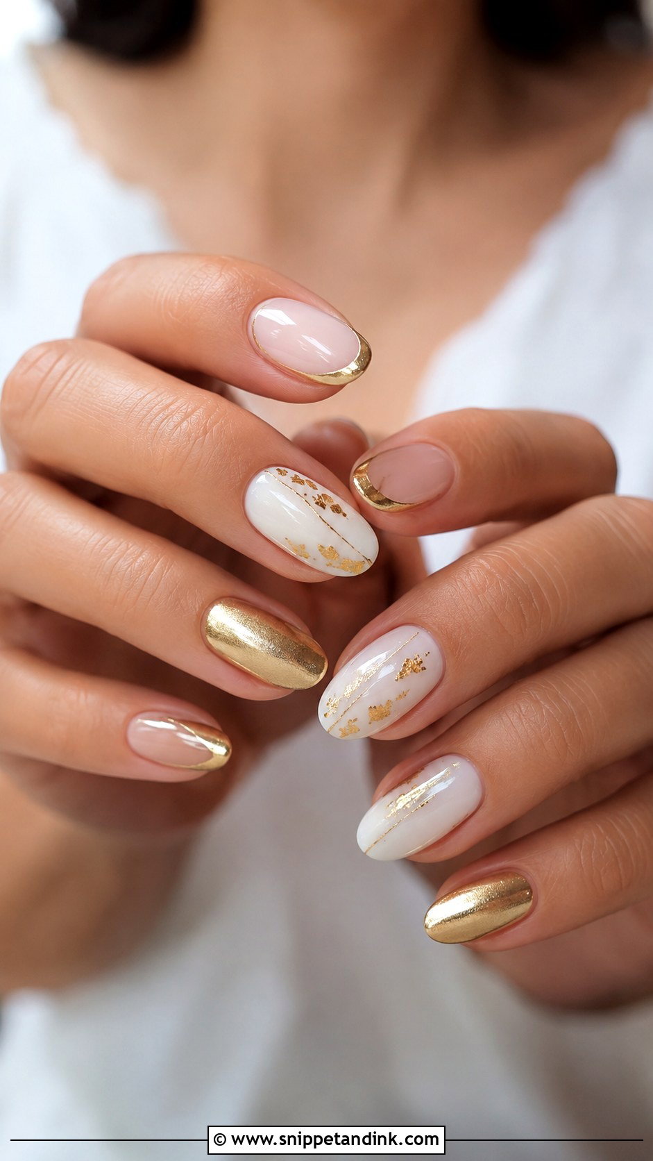 Bride And Groom Gold Accent Nails - Snippet and Ink - 20 Bride and Groom Nail Art Ideas
