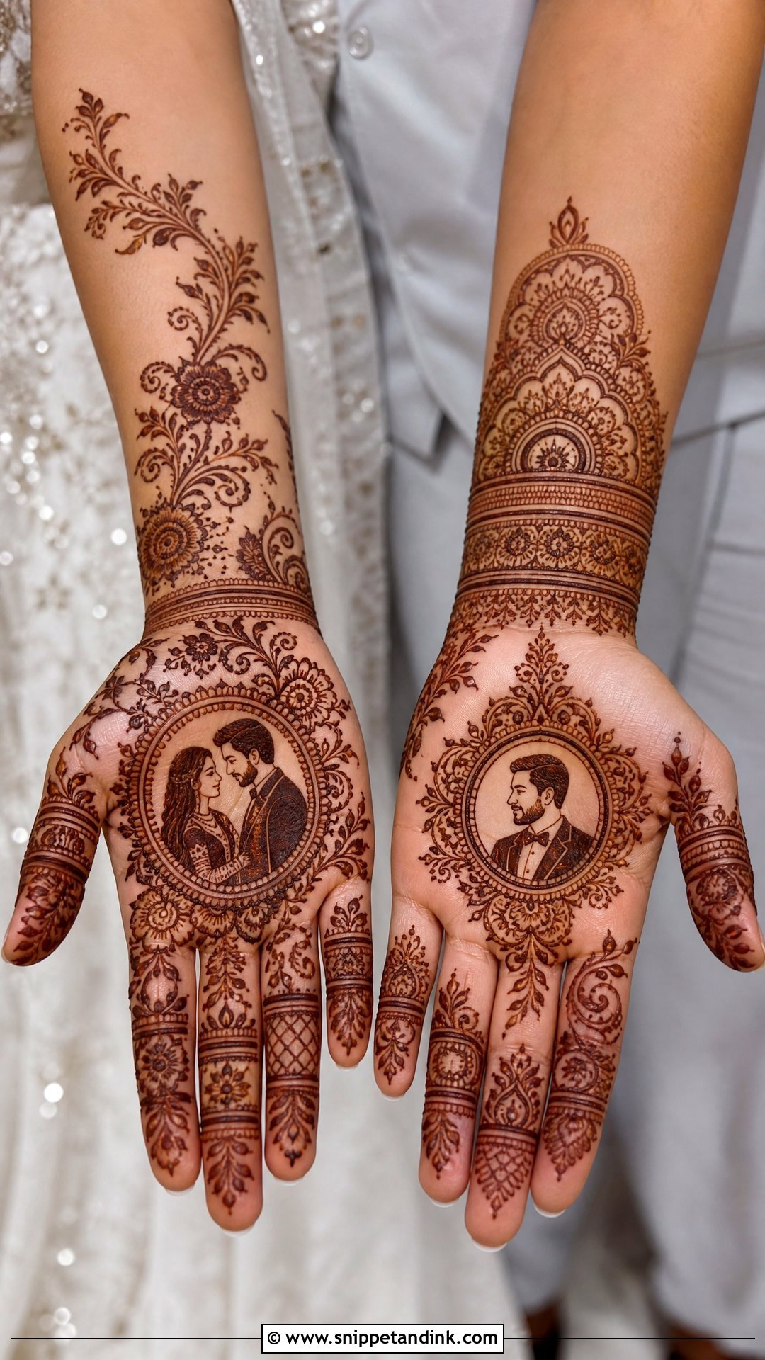 Bride And Groom Half Hand Mehndi - Snippet and Ink - 20 Bride and Groom Mehndi Design Ideas