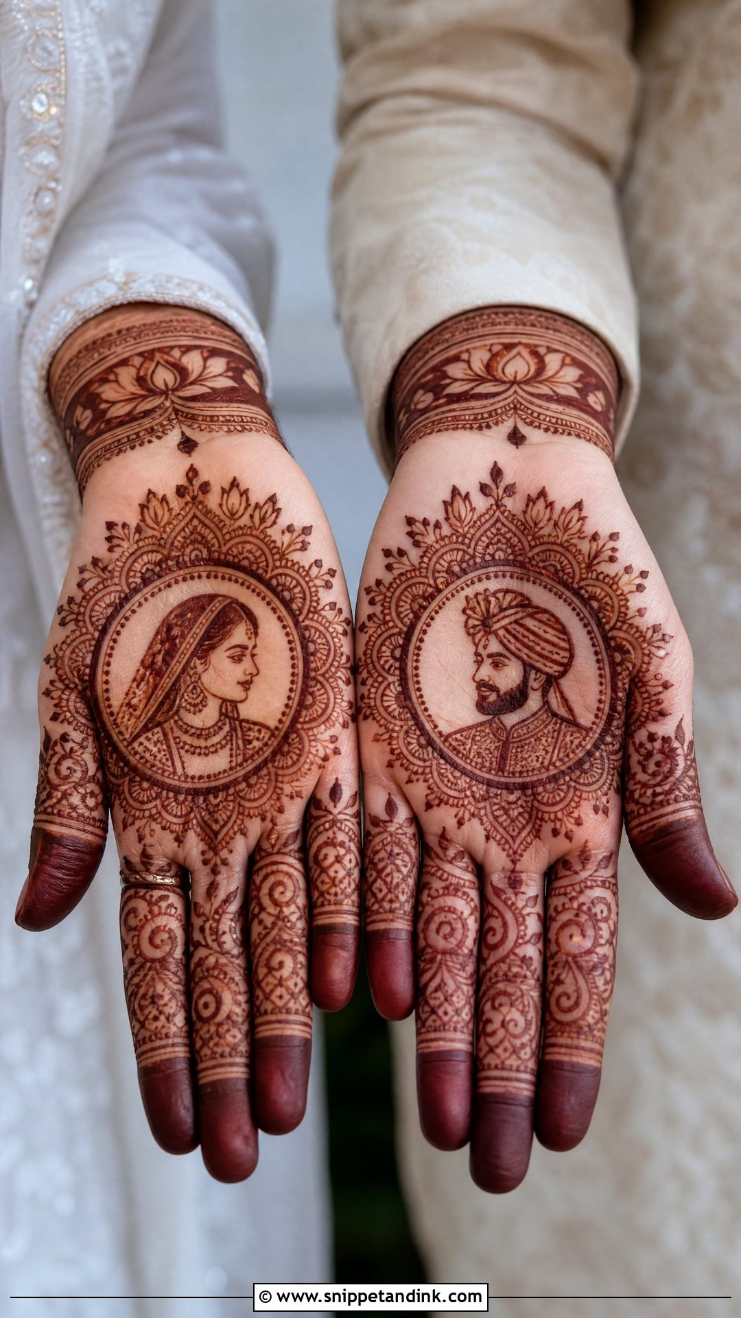 Bride And Groom Palm Mehndi Design - Snippet and Ink - 30 Dulha Dulhan Mehndi Designs