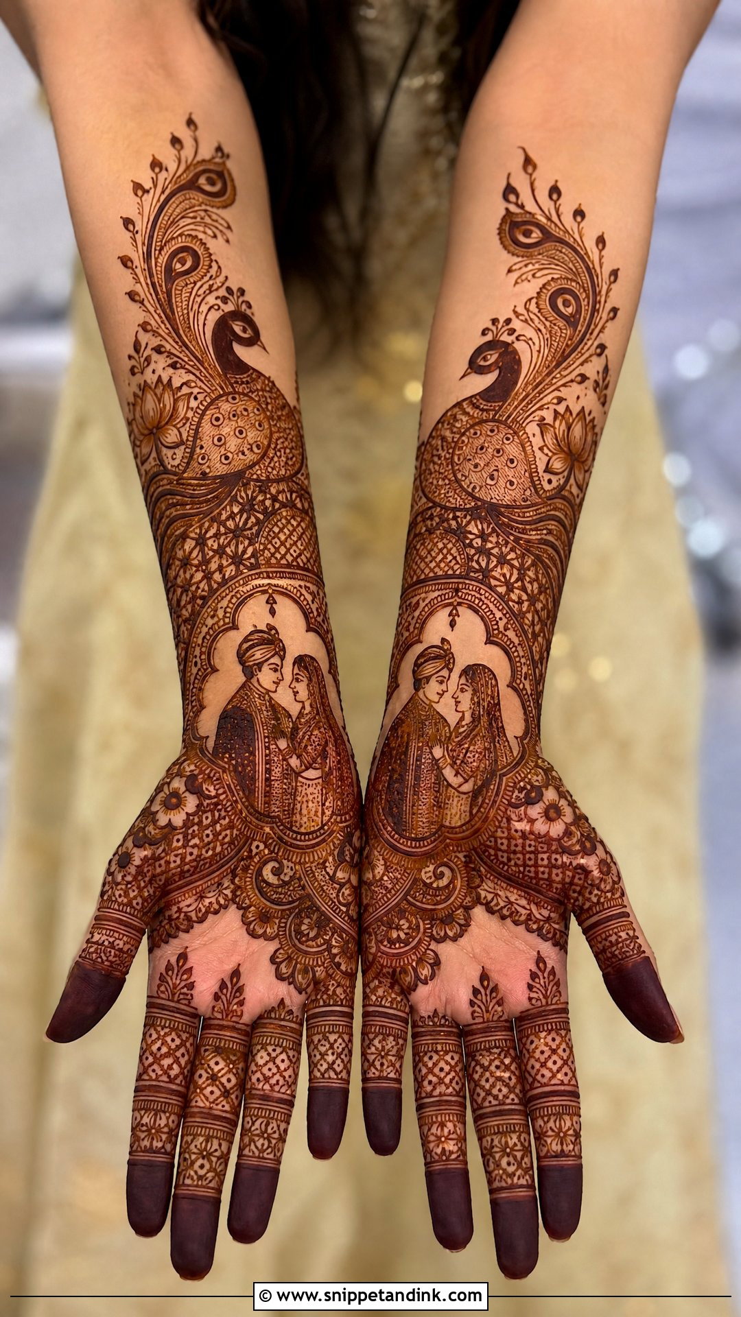 Bride And Groom Peacock Mehndi - Snippet and Ink - 20 Bride and Groom Mehndi Design Ideas