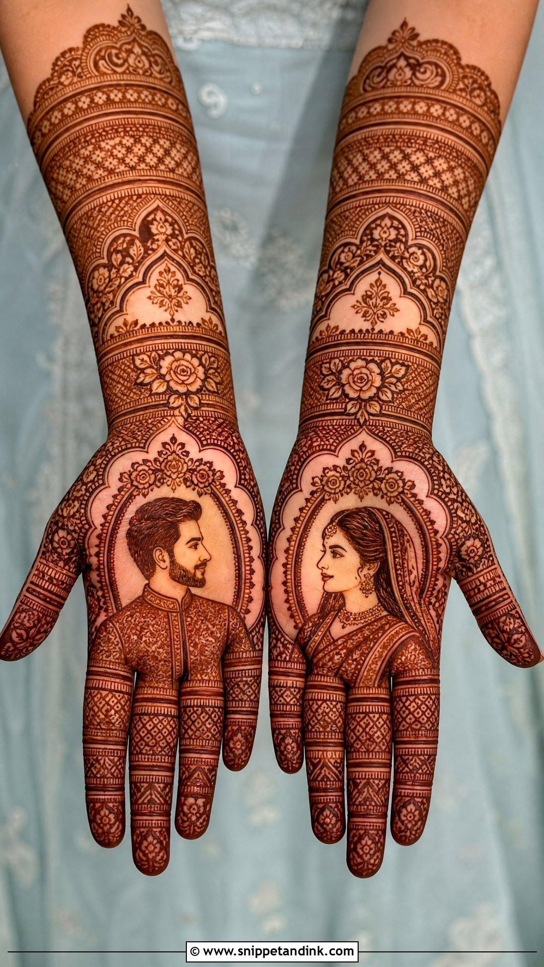 Bride And Groom Portrait Mehndi Design - Snippet and Ink - 20 Beautiful Bridal Mehndi Designs