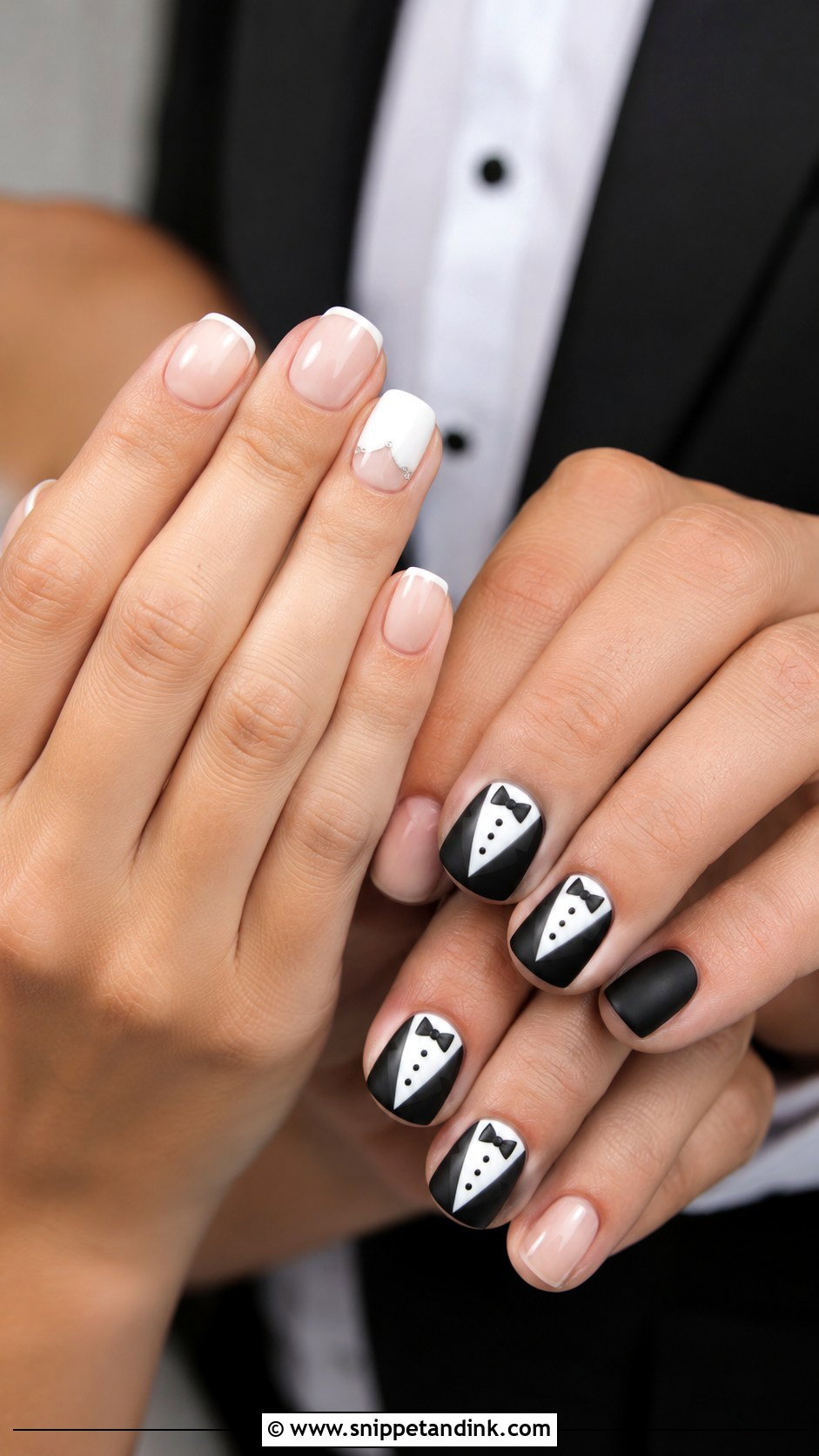 Bride And Groom Tuxedo Nails - Snippet and Ink - 20 Bride and Groom Nail Art Ideas