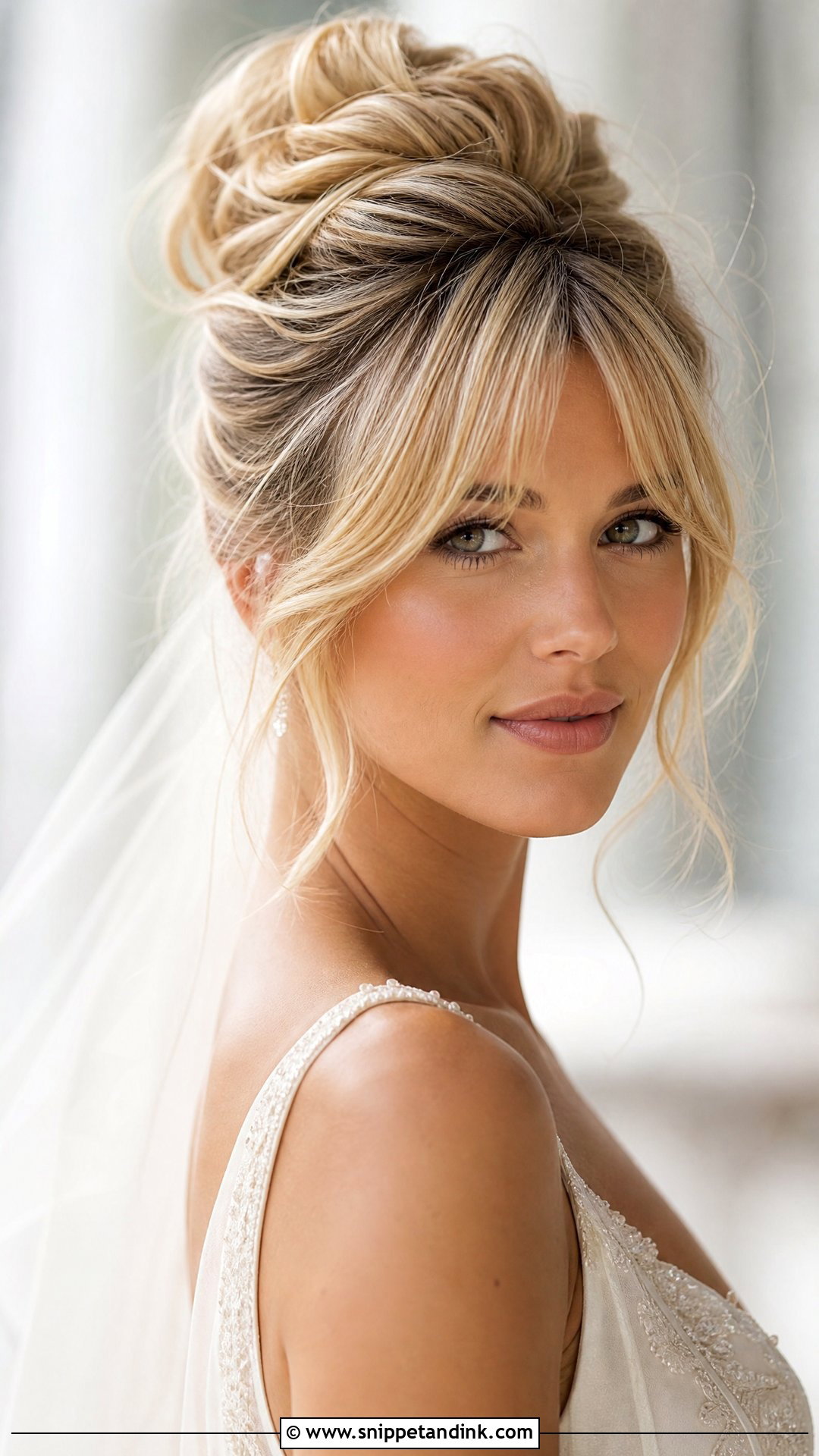 Bride Bardot Bangs With High Bun - Snippet and Ink - 15 Bride Bangs