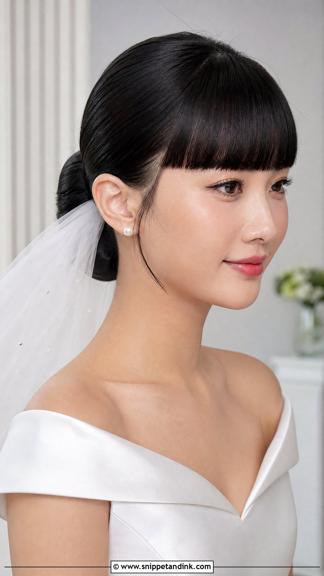 Bride Blunt Bangs With Sleek Updo - Snippet and Ink - 15 Bride Bangs