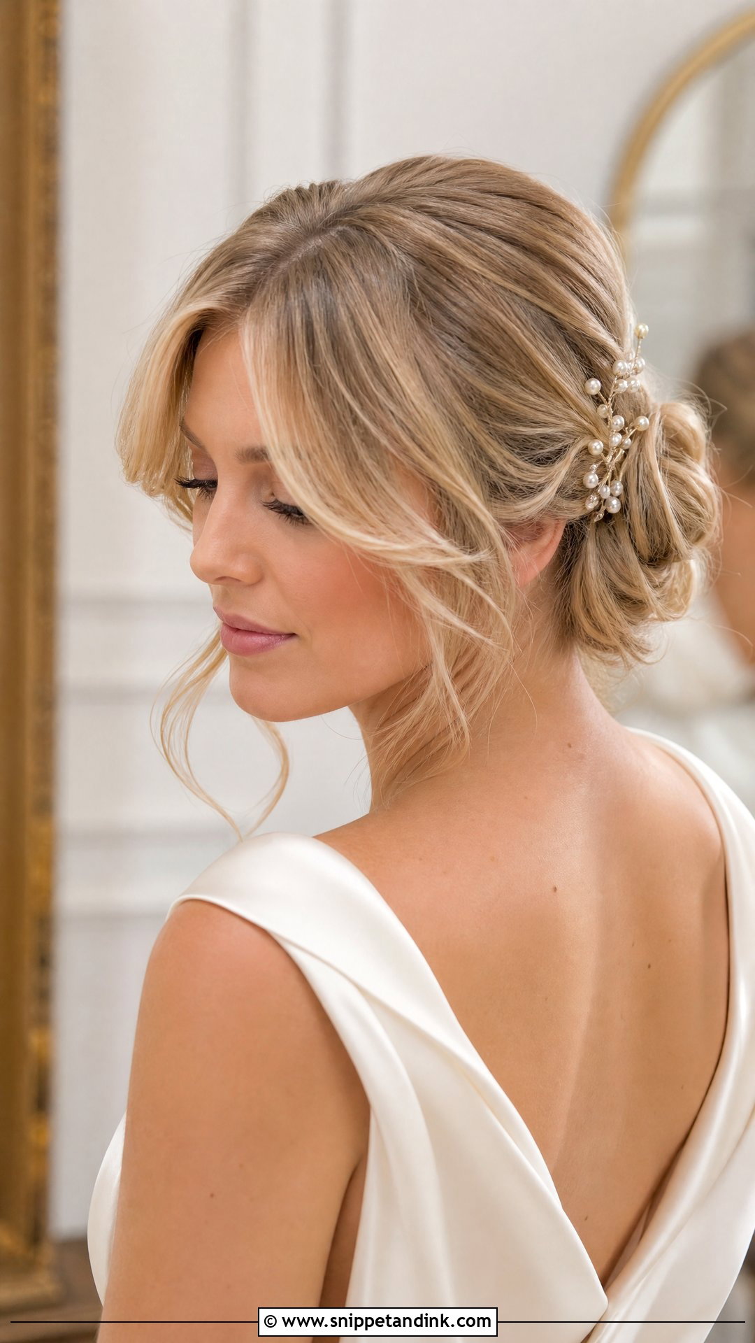 Bride Curtain Bangs With Low Bun - Snippet and Ink - 15 Bride Bangs