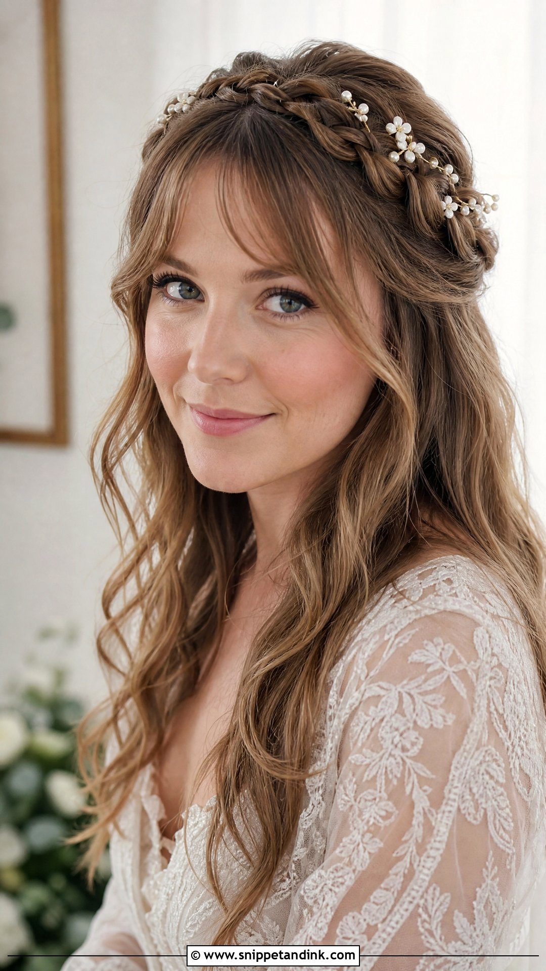Bride Face Framing Bangs With Braided Crown - Snippet and Ink - 15 Bride Bangs