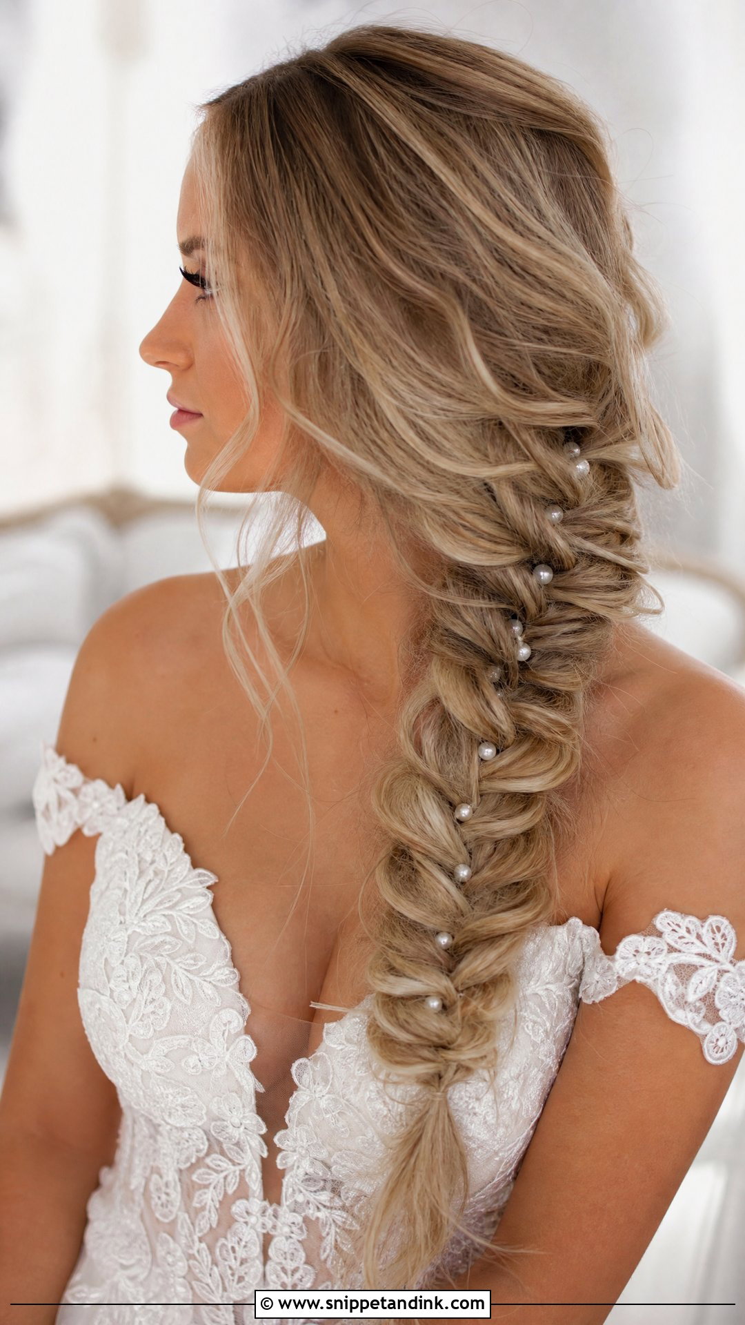 Bride Fishtail Braid With Pearls - Snippet and Ink - 15 Bride Hairstyles with Pearls