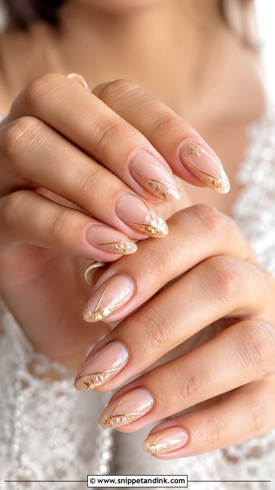 Bride Gold Accent Nails - Snippet and Ink - 20 Nail Art Design for Bride Ideas