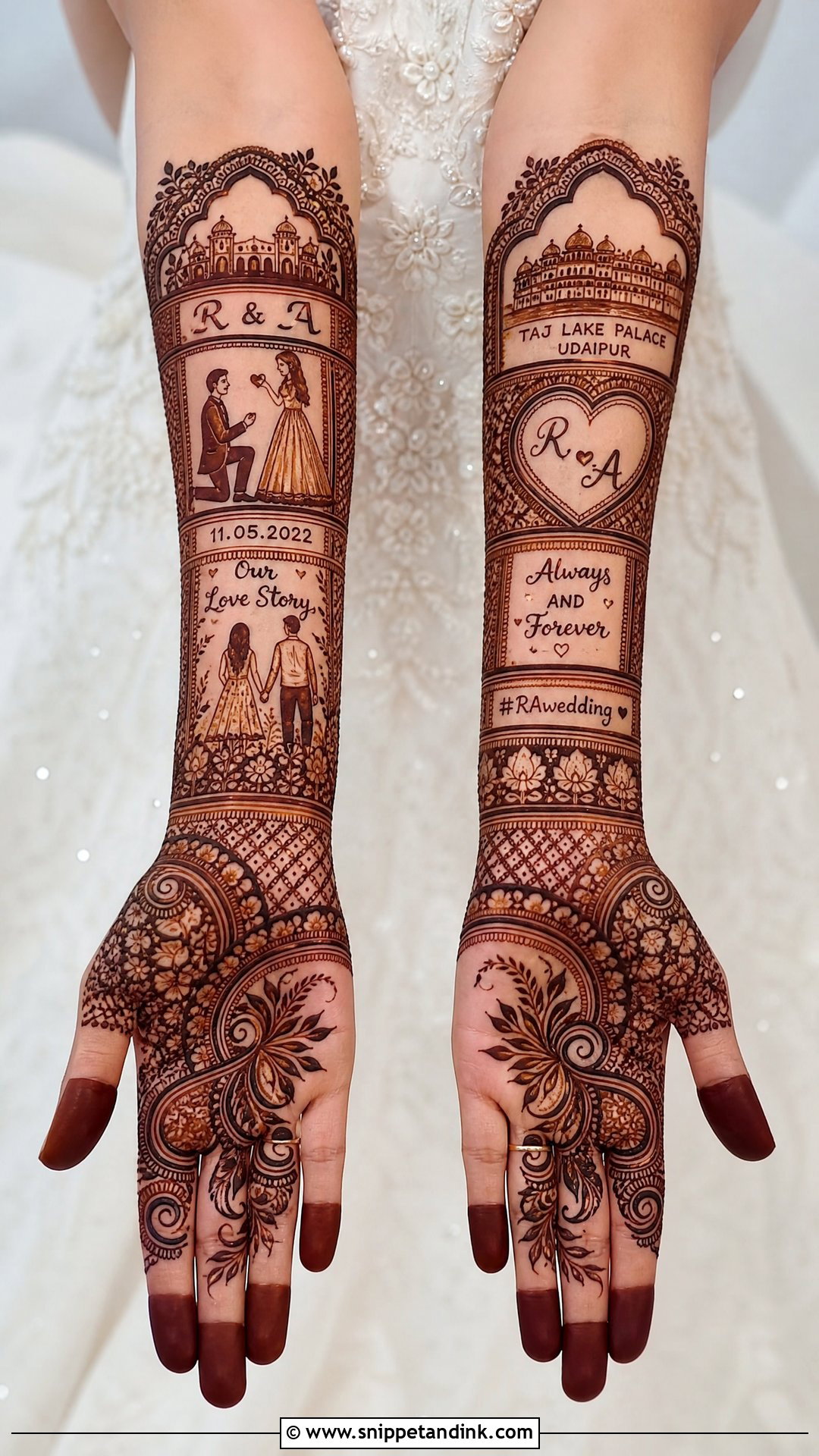 Bride Groom Couple Story Mehndi Design - Snippet and Ink - 20 Bride Groom Mehndi Designs