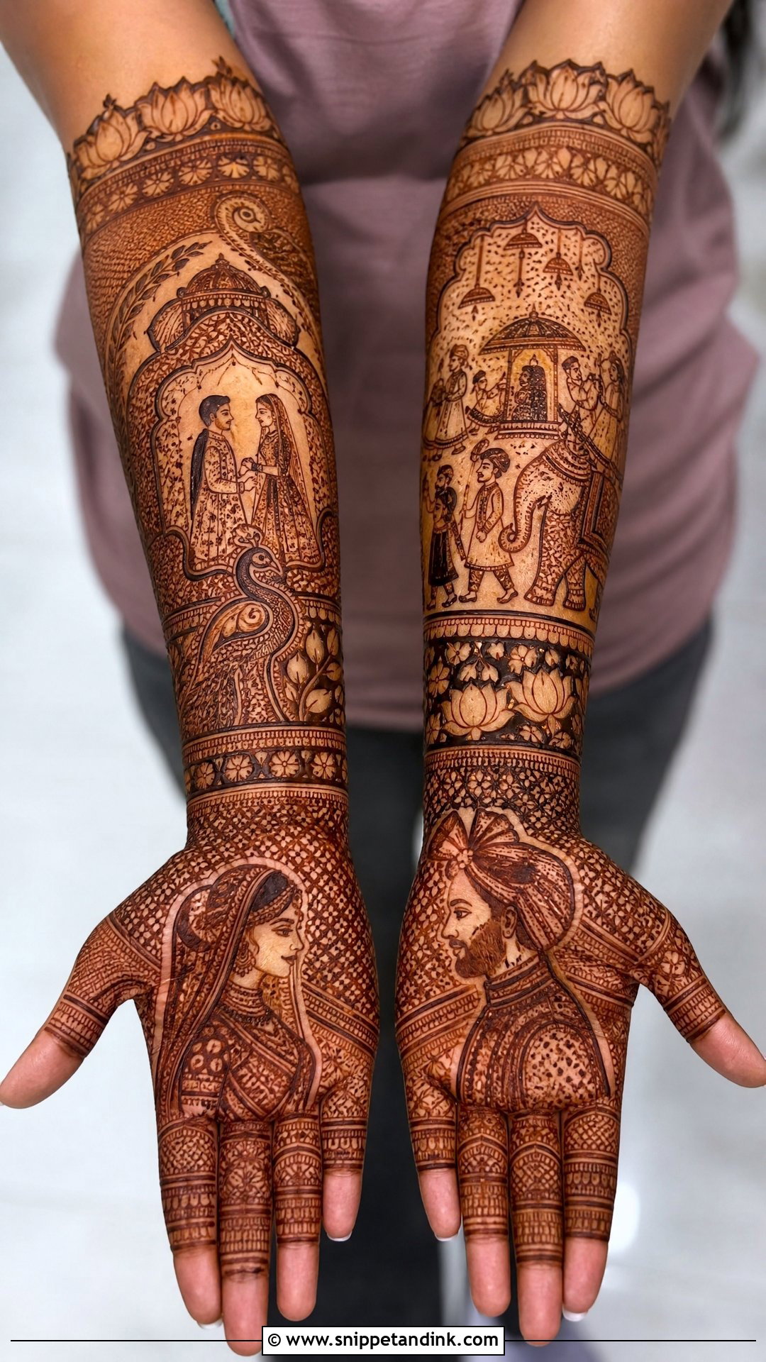 Bride Groom Full Arm Mehndi Design - Snippet and Ink - 20 Bride Groom Mehndi Designs