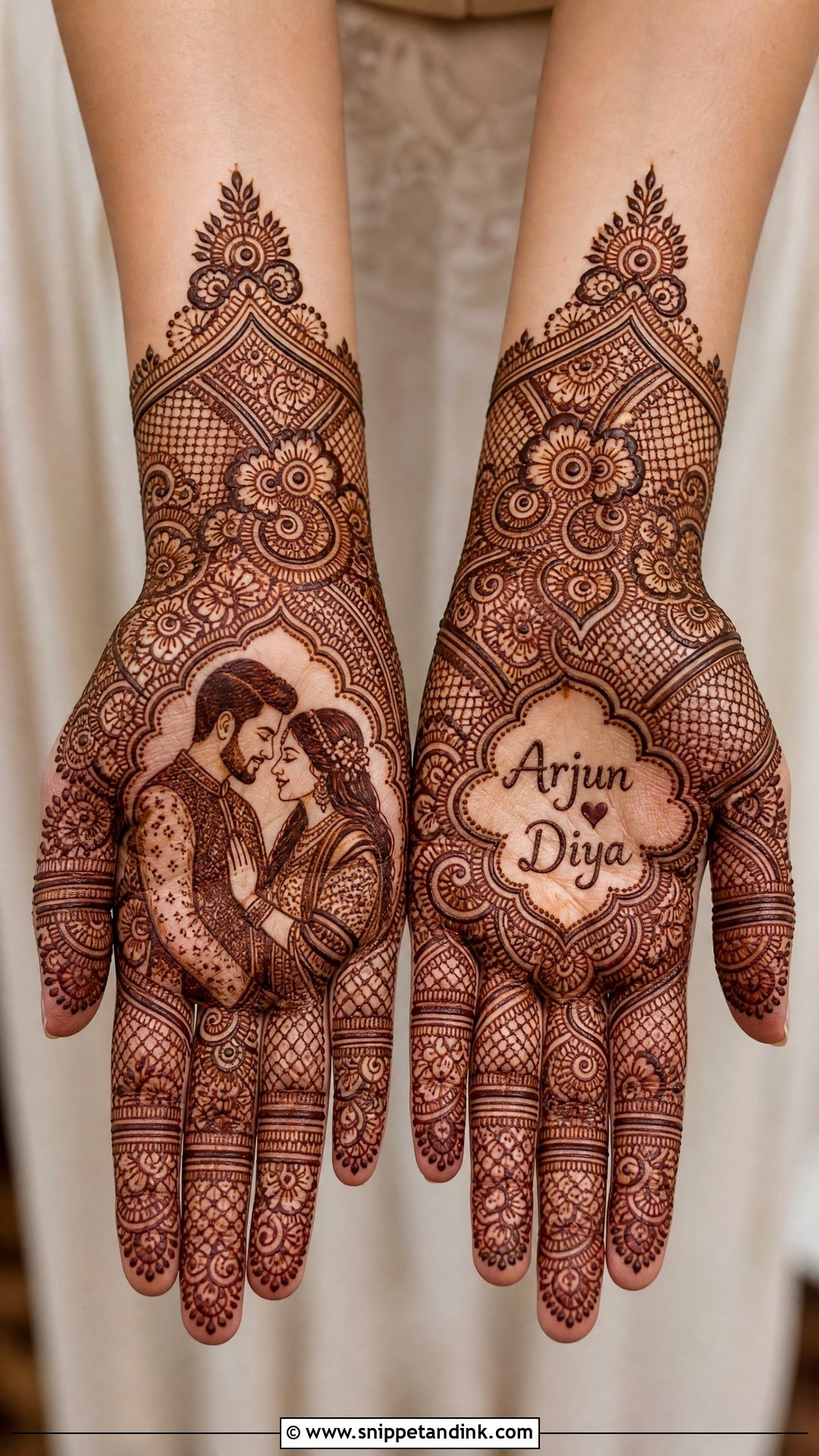 Bride Groom Half Hand Mehndi Design - Snippet and Ink - 20 Bride Groom Mehndi Designs