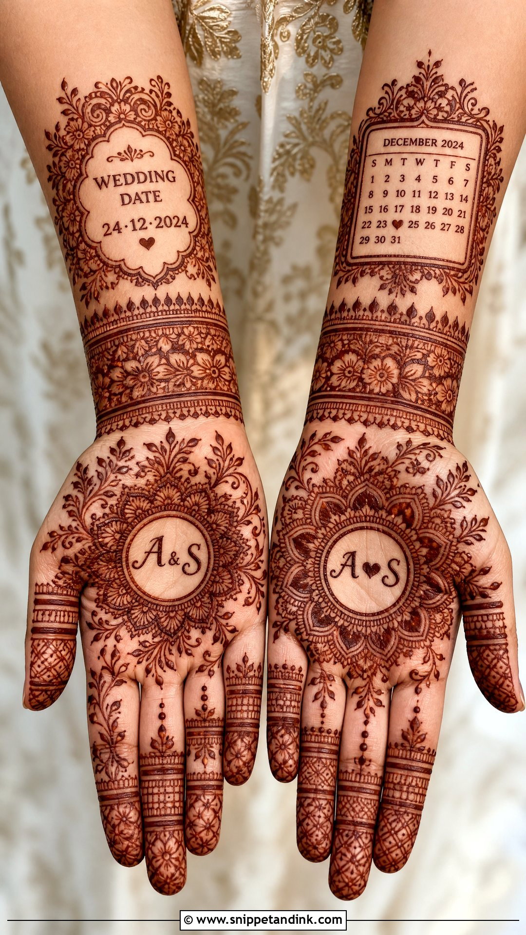 Bride Groom Wedding Date Mehndi Design - Snippet and Ink - 20 Bride Groom Mehndi Designs