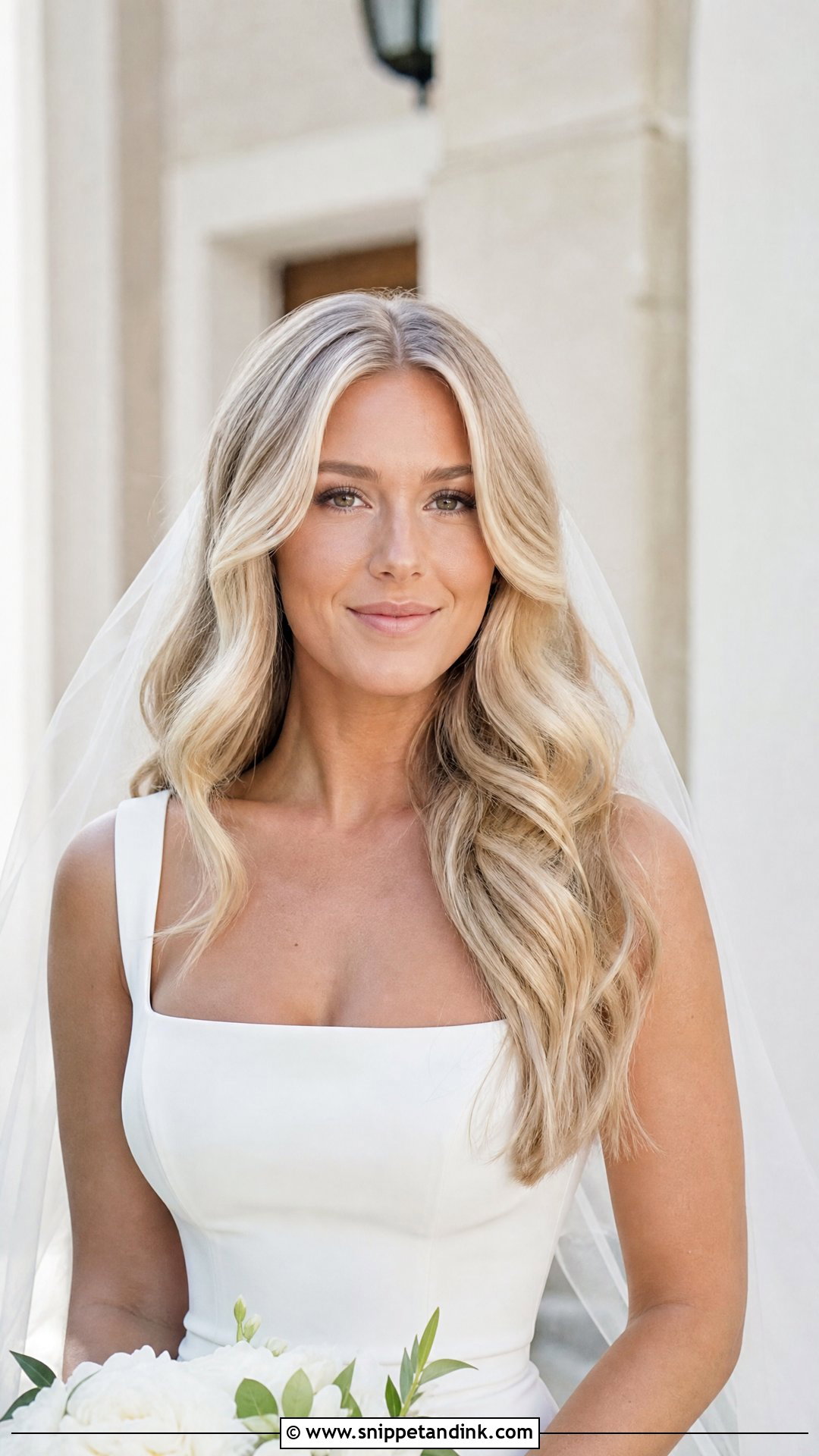Bride Hair Down Center Part Waves - Snippet and Ink - 15 Bride with Hair Down Ideas