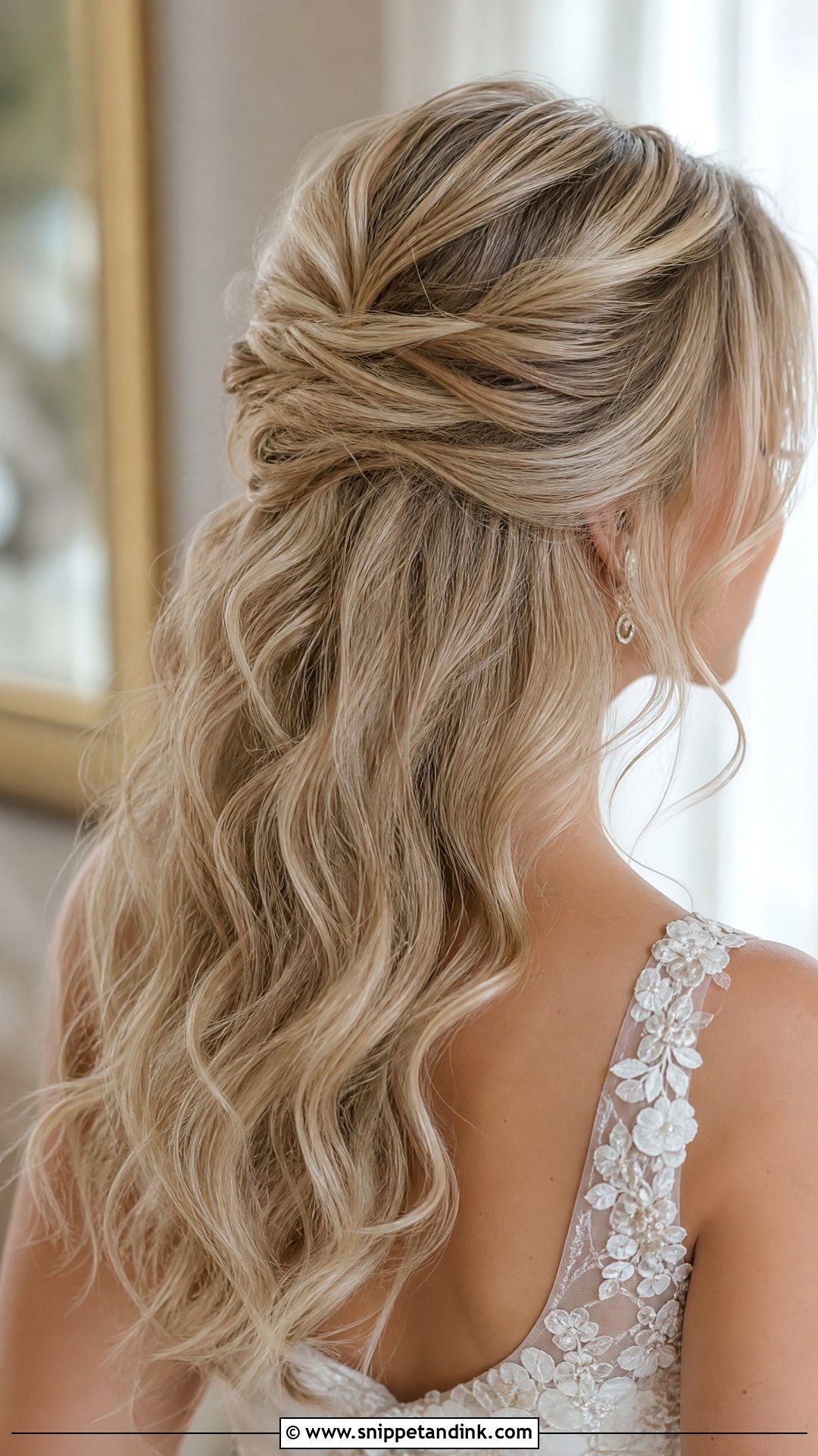 Bride Hair Down Half Up Waves - Snippet and Ink - 15 Bride with Hair Down Ideas