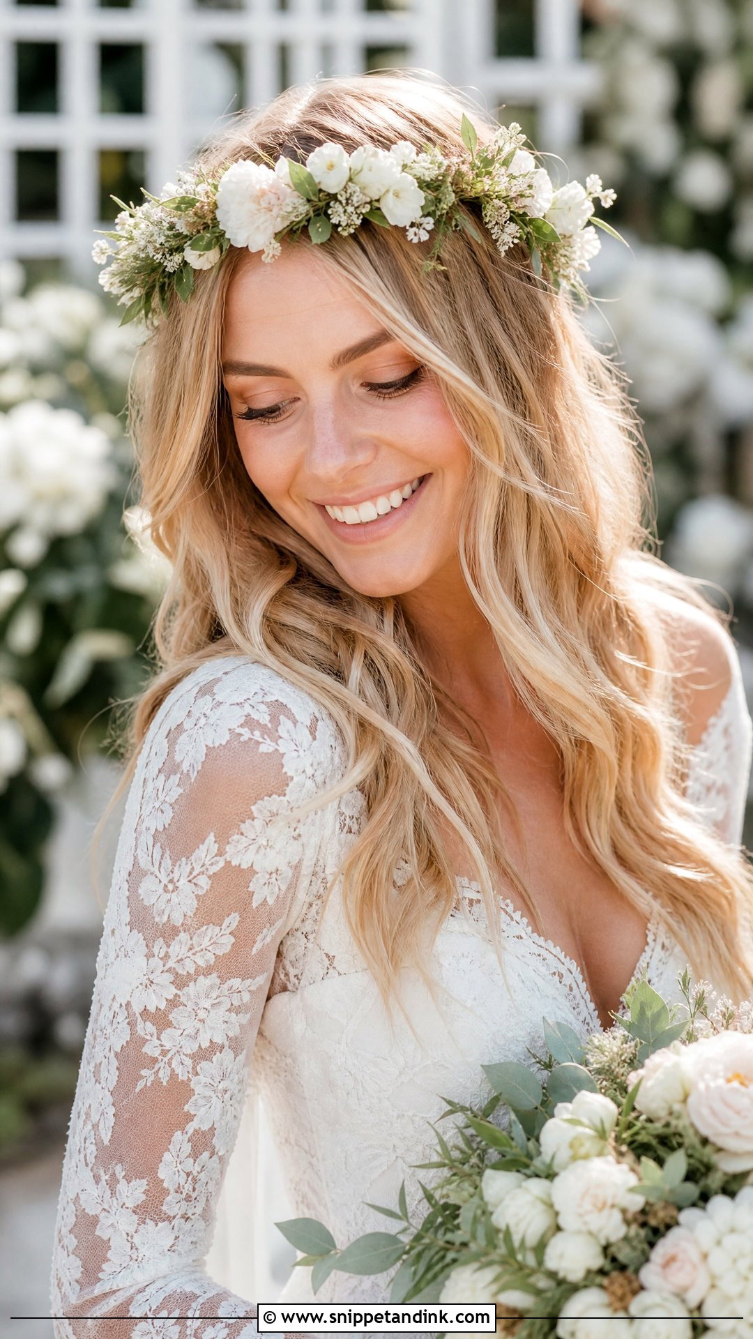 Bride Hair Down With Flower Crown - Snippet and Ink - 15 Bride Hairstyle Down Ideas