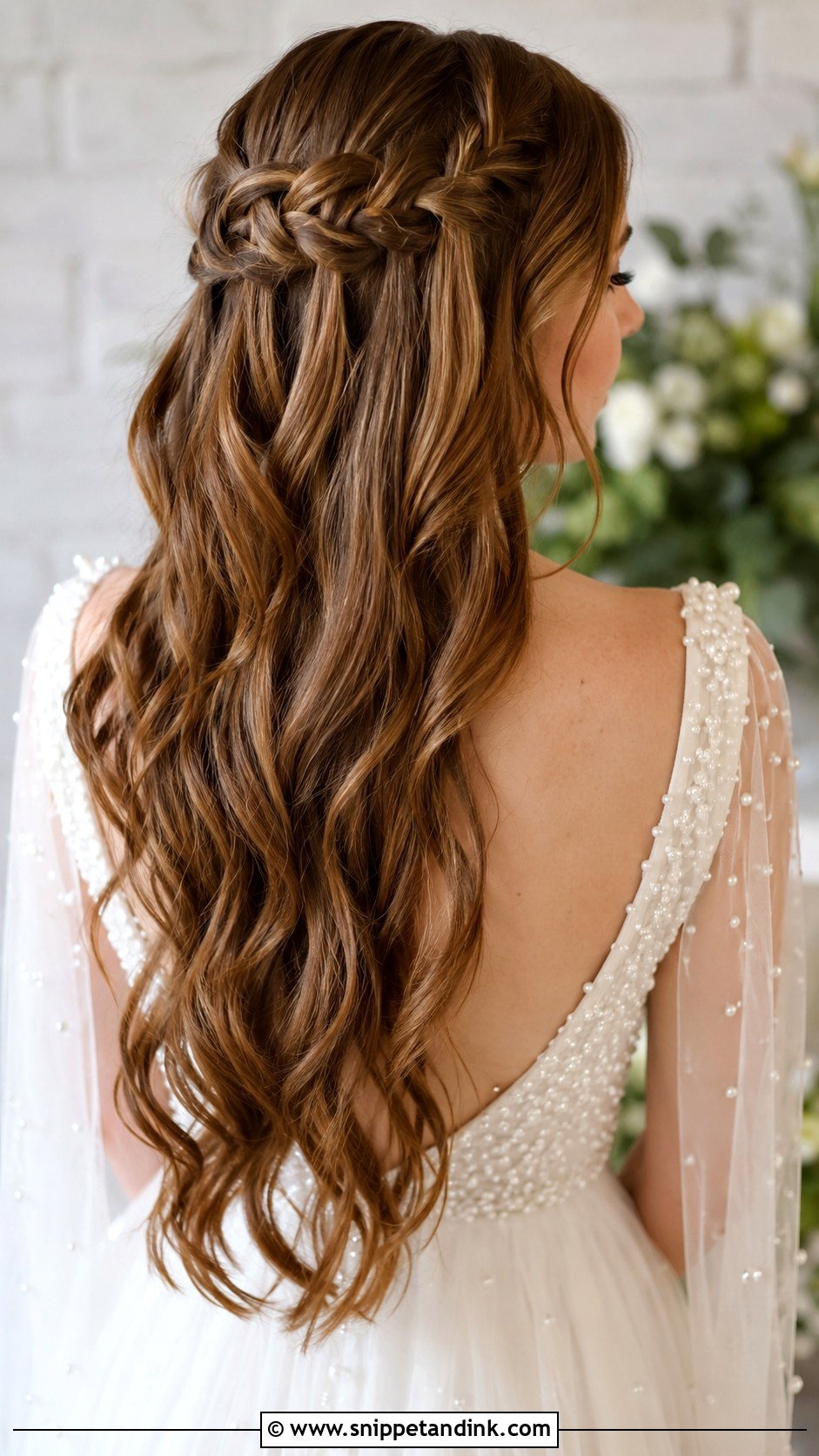 Bride Hair Long Down Waterfall Braid - Snippet and Ink - 20 Bride Hair Long Down Ideas