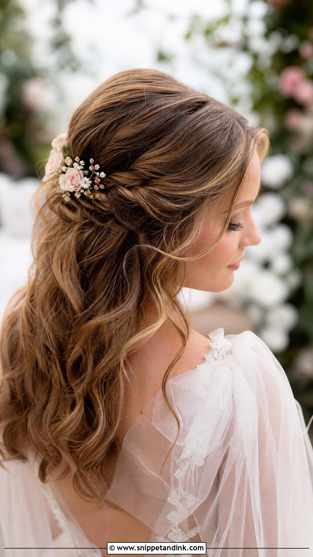 Bride Half Updo With Flower Pins - Snippet and Ink - 15 Bride Half Updo Ideas