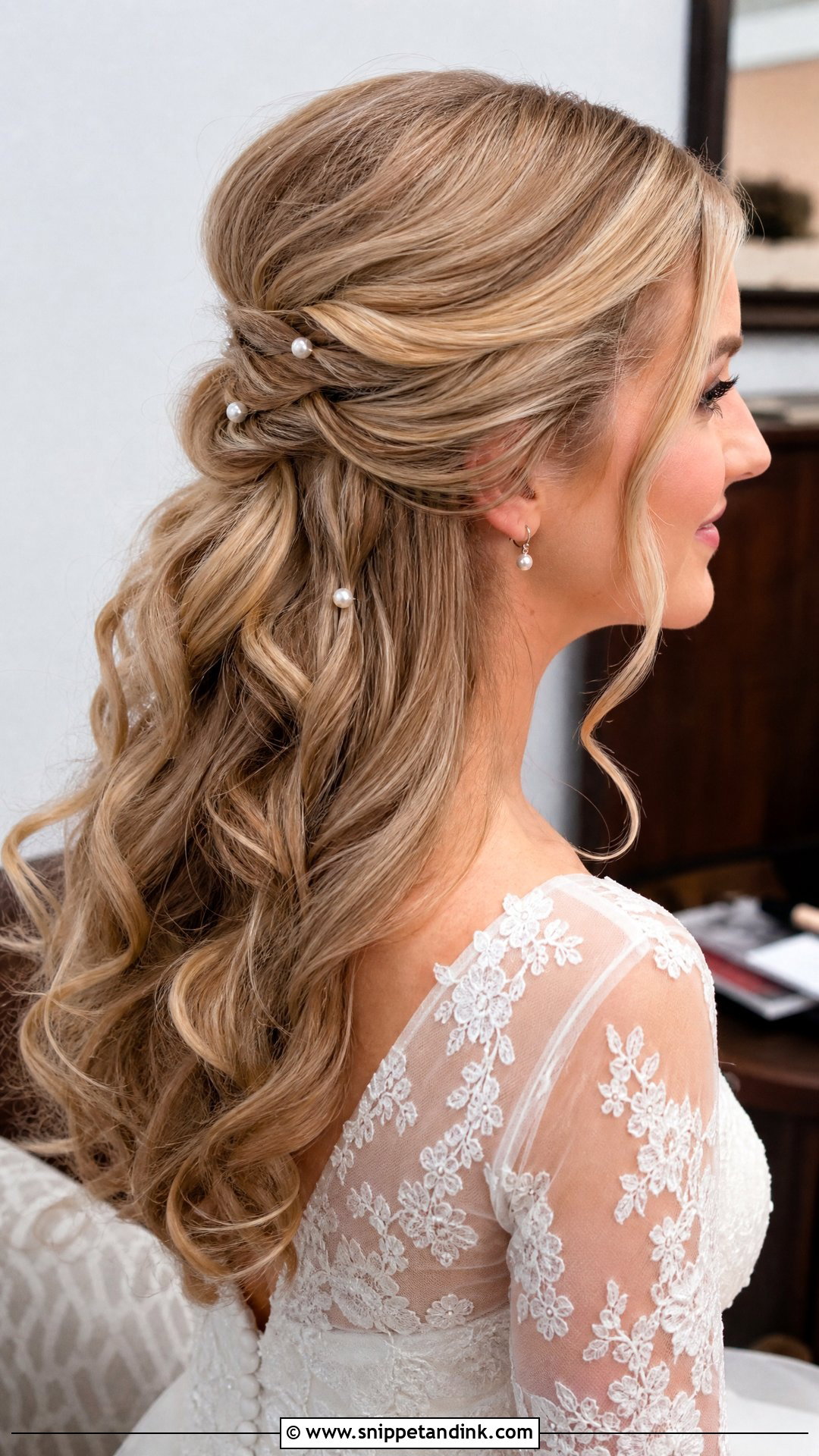 Bride Half Updo With Loose Curls - Snippet and Ink - 15 Bride Half Updo Ideas