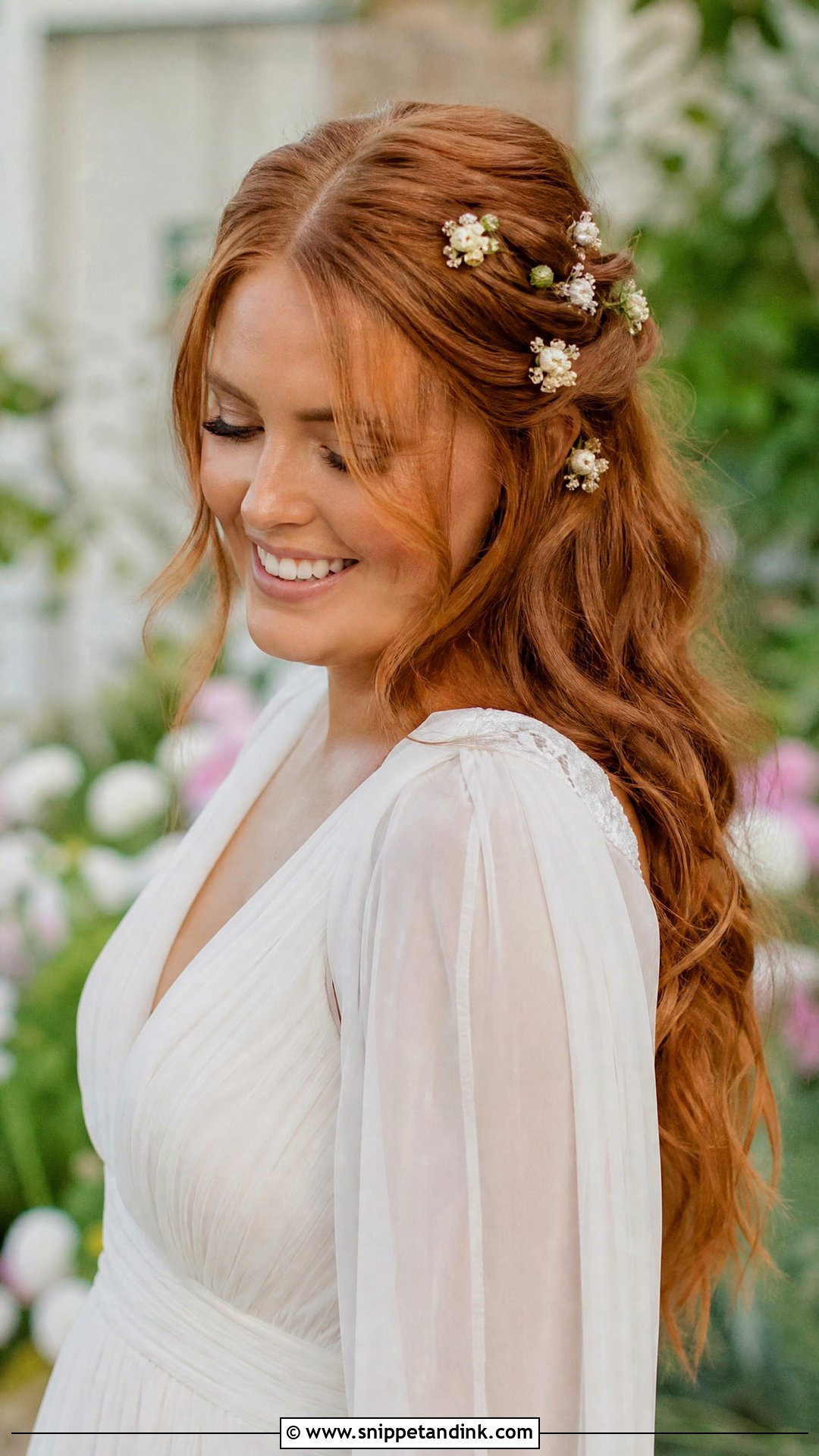 Bride Loose Waves With Flowers - Snippet and Ink - 15 Bride Flowers in Hair Ideas