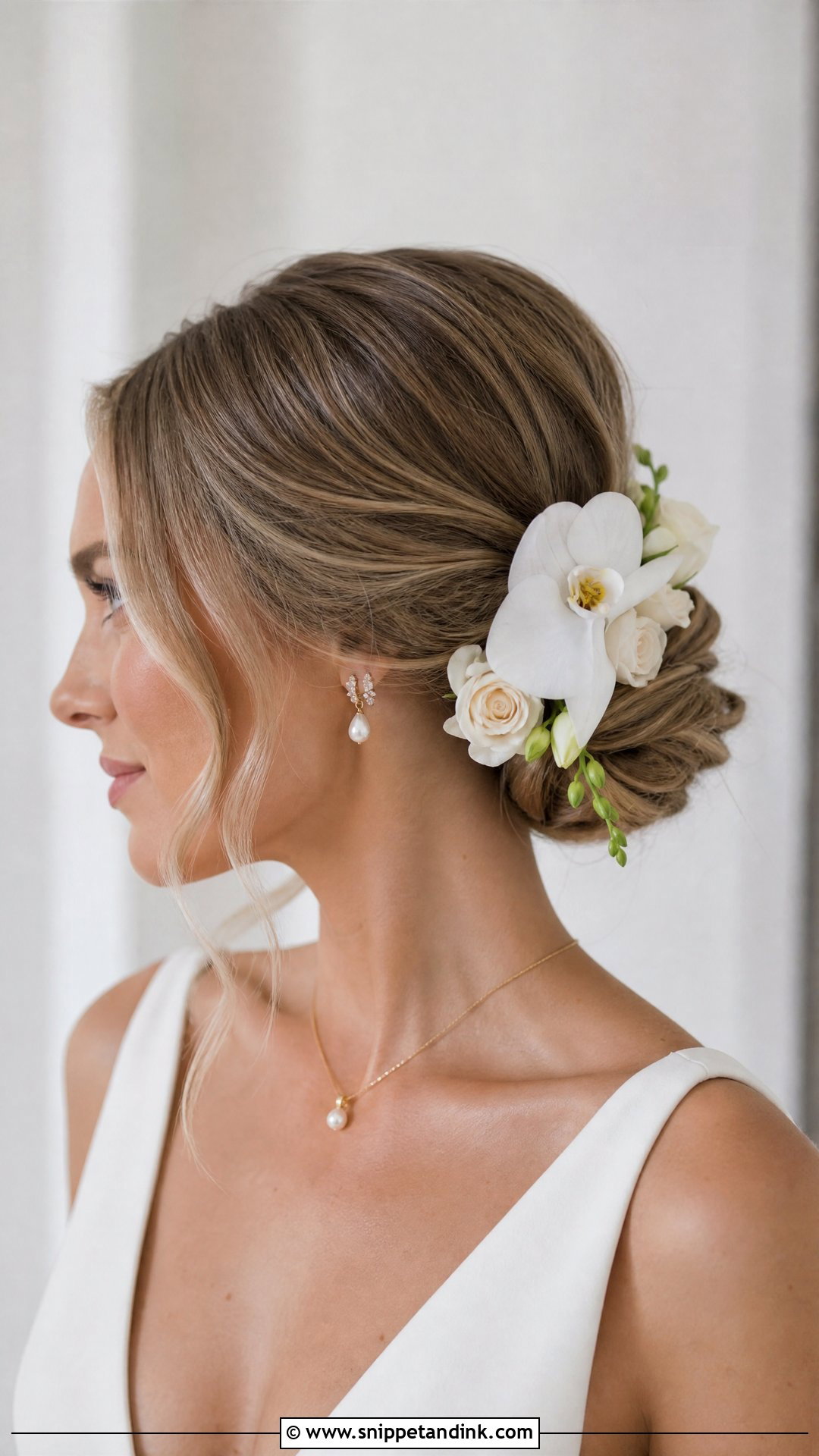 Bride Low Bun With Flowers - Snippet and Ink - 15 Bride Flowers in Hair Ideas