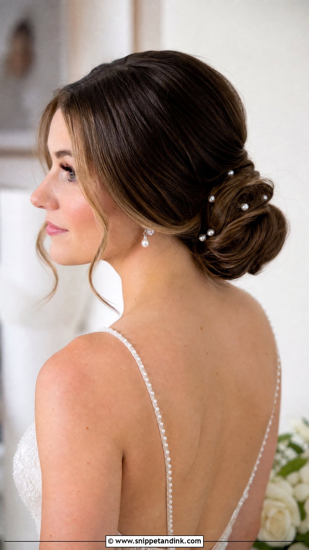 Bride Low Bun With Pearls - Snippet and Ink - 15 Bride Hairstyles with Pearls