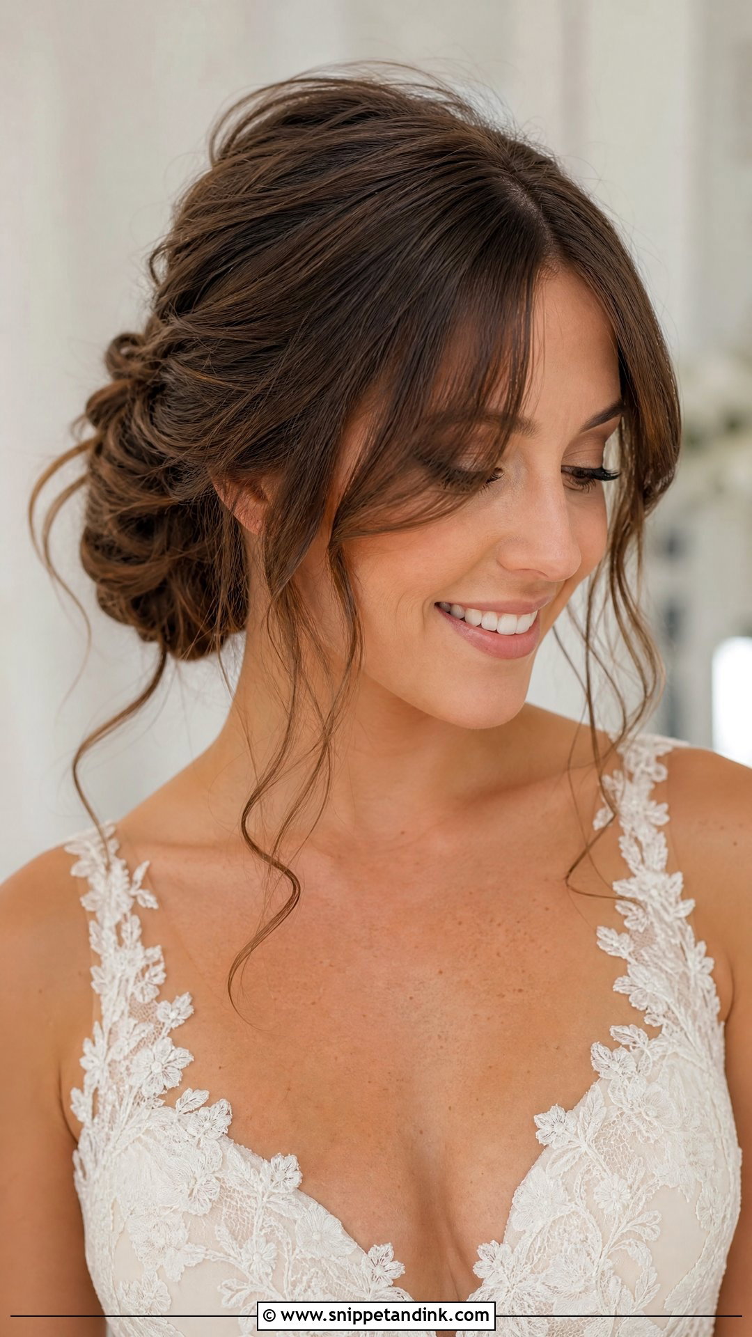 Bride Messy Updo With Curtain Bangs - Snippet and Ink - 15 Bride Messy Updo Hairstyles