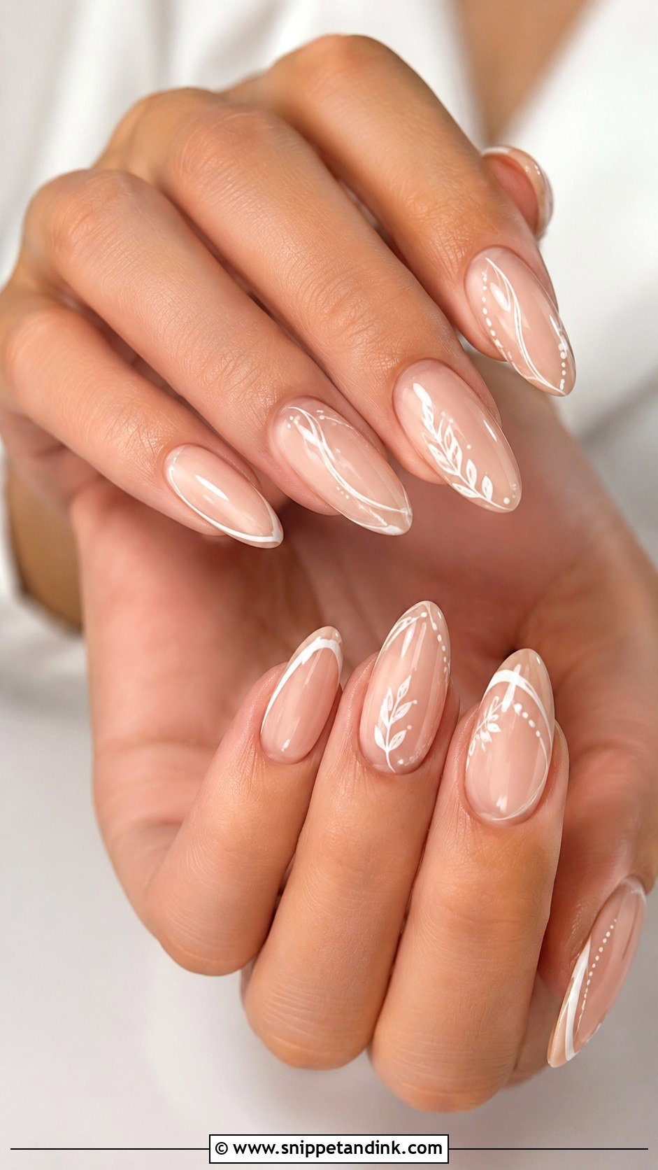 Bride Nude Nails With White Art - Snippet and Ink - 20 Nail Art Design for Bride Ideas
